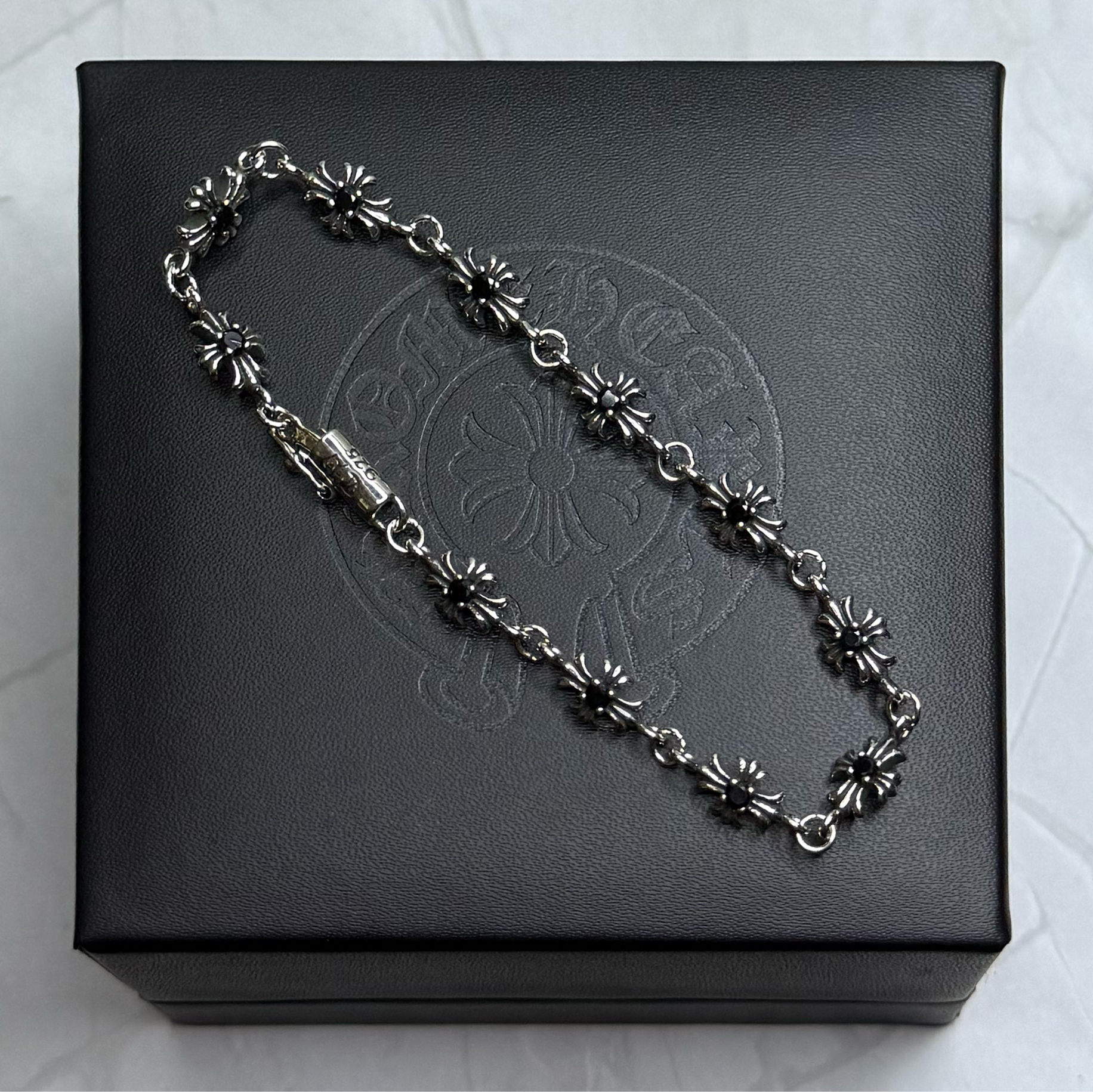 #B1: Chrome Hearts Black CZ Linked Cross Bracelet (Gold-Filled)