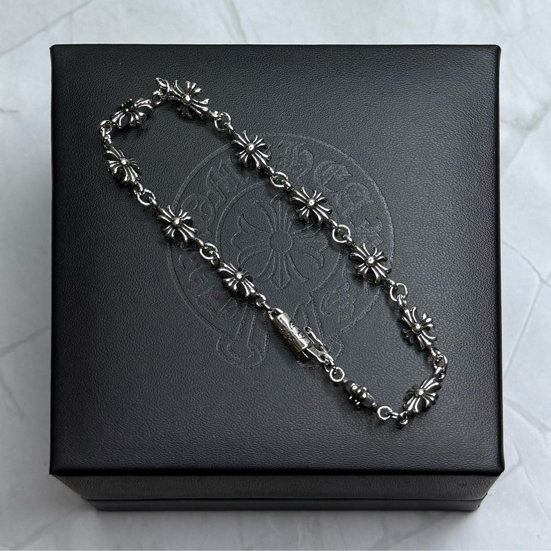 #B1: Chrome Hearts Black CZ Linked Cross Bracelet (Gold-Filled)