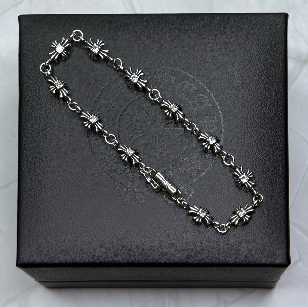 #B3: Chrome Hearts CZ Linked Cross Bracelet (Gold-Filled)