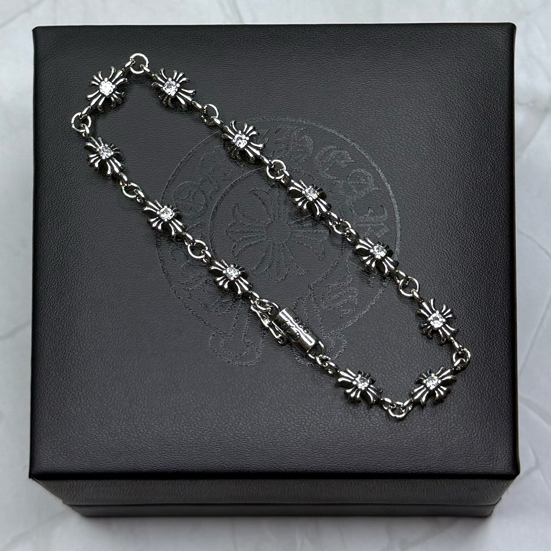 #B3: Chrome Hearts CZ Linked Cross Bracelet (Gold-Filled)