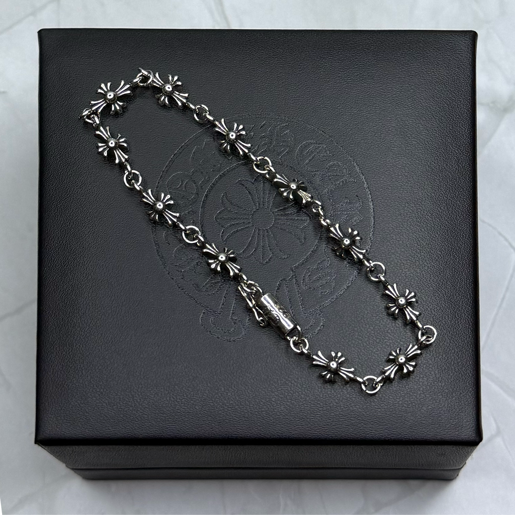 #B3: Chrome Hearts CZ Linked Cross Bracelet (Gold-Filled)