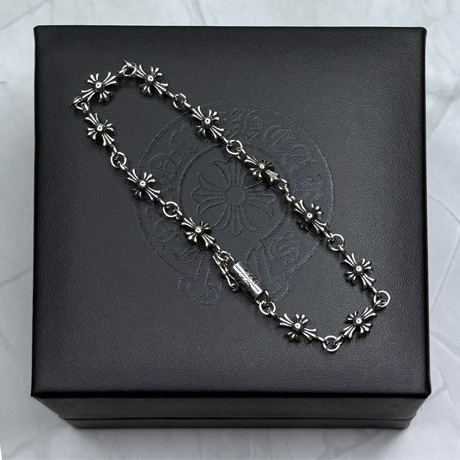 #B3: Chrome Hearts CZ Linked Cross Bracelet (Gold-Filled)