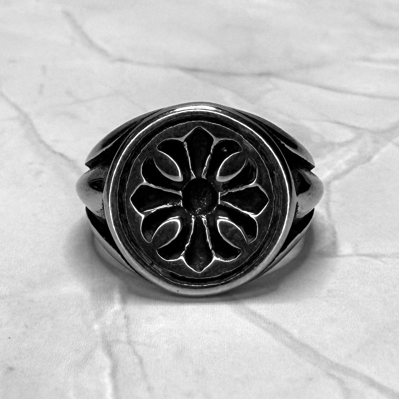 #R12: Chrome Hearts Inspired Cross Signet Ring (Titantium Steel)