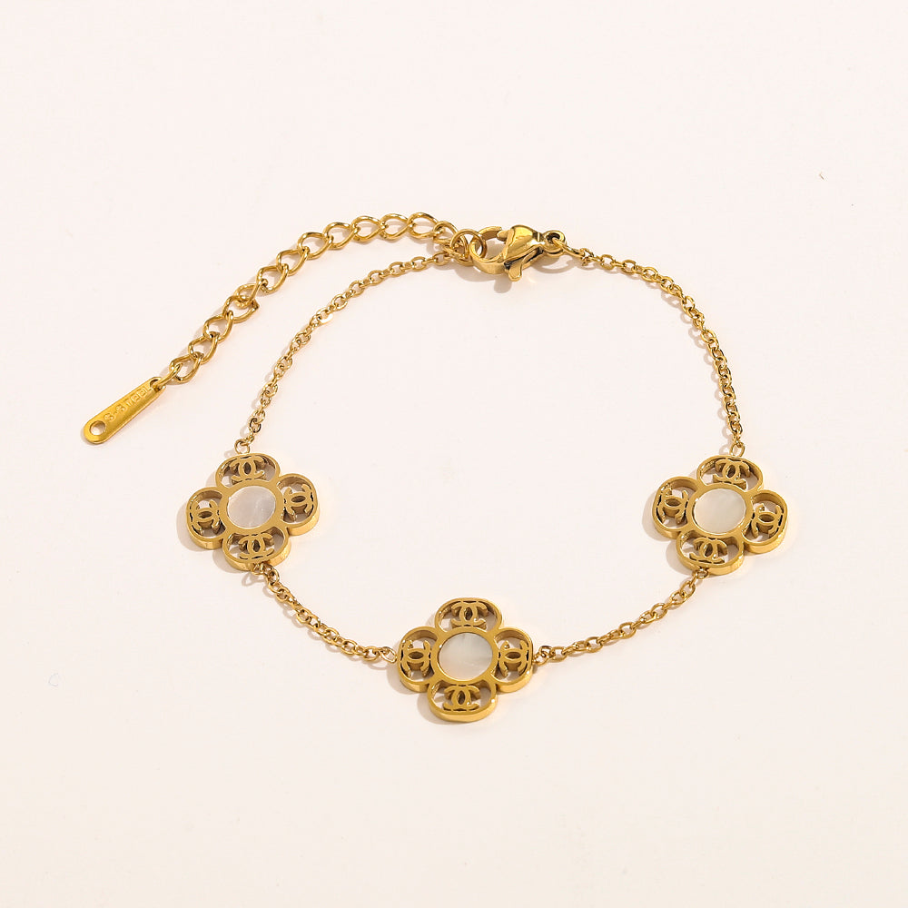 Chanel Gold Clover Bracelet (Stainless Steel)