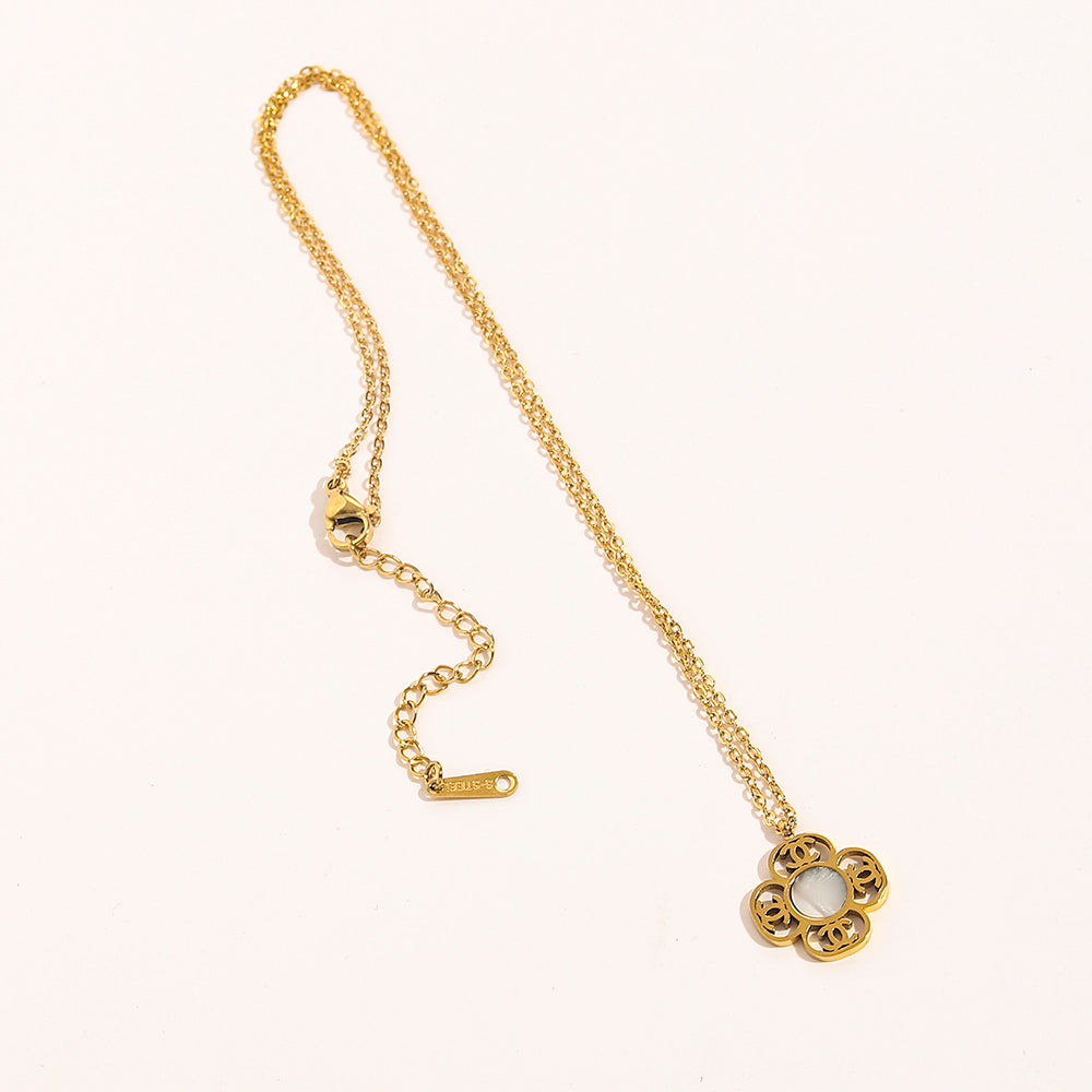 Chanel Gold Clover Necklace (Stainless Steel)