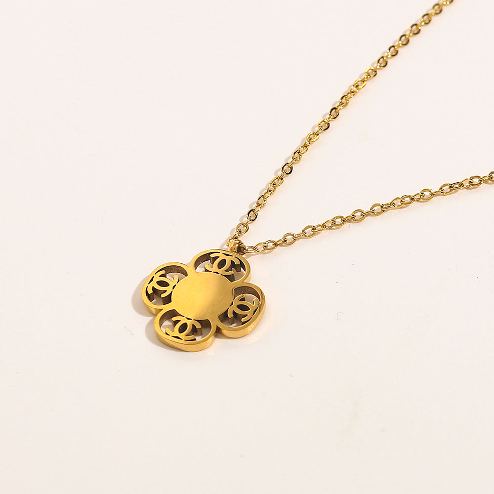Chanel Gold Clover Necklace (Stainless Steel)