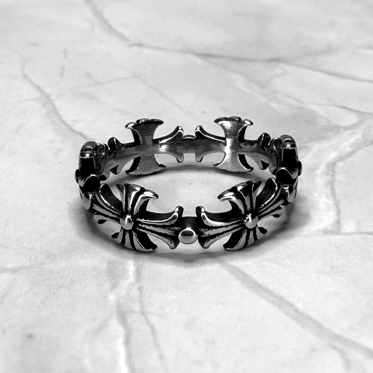 #R14: Chrome Hearts Inspired Cross Band Ring (Titantium Steel)