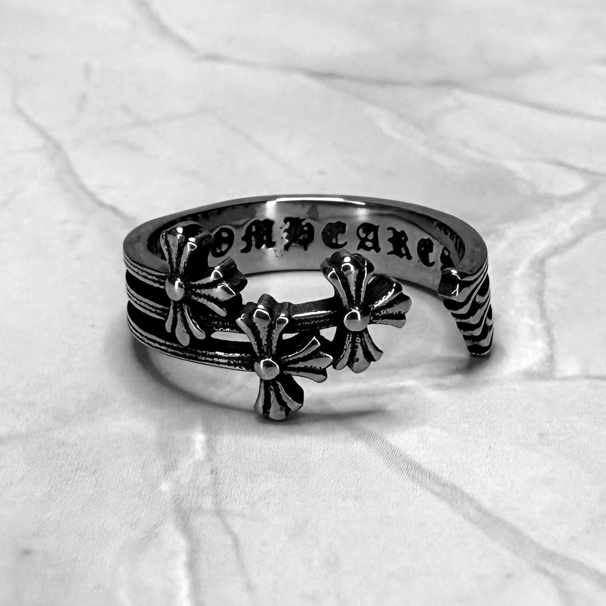 #R15: Chrome Hearts Inspired Cross Wrap Open Ring (Titantium Steel)