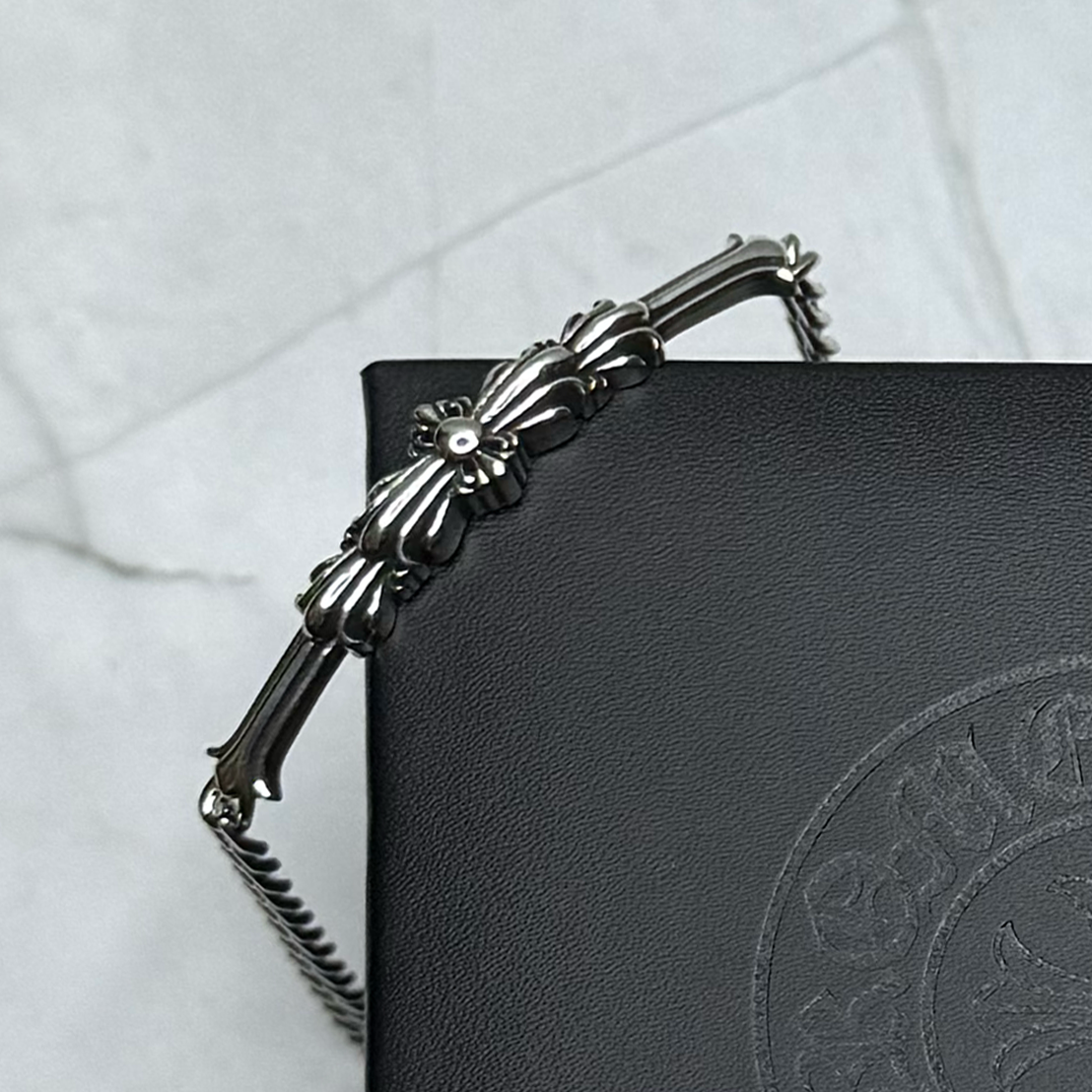 #B16: Chrome Hearts Dainty Floral Cross Bracelet (Gold-Filled)