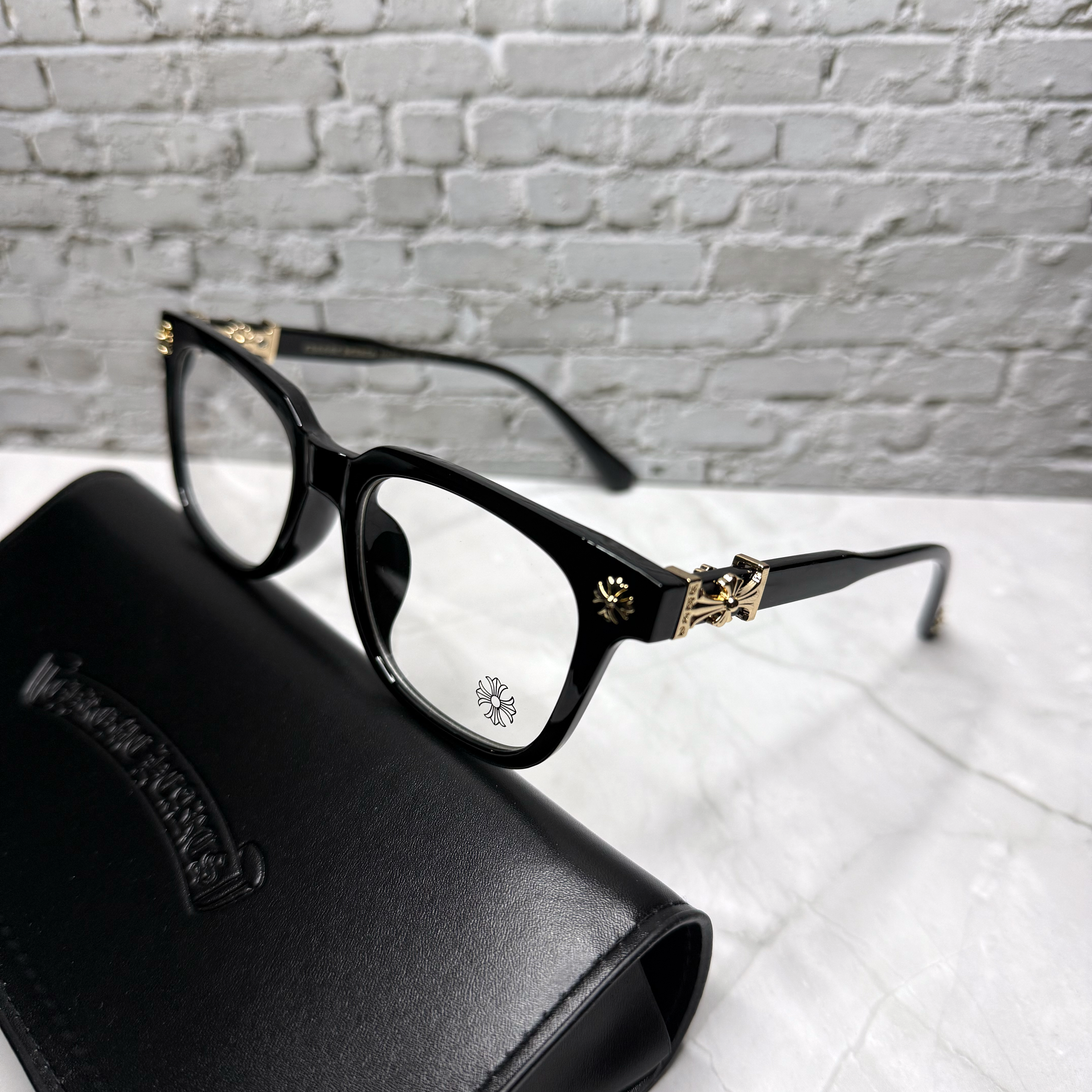 #E2: Chrome Hearts Cox Ucker Anti-Blue Lens Glasses (Black & Gold)