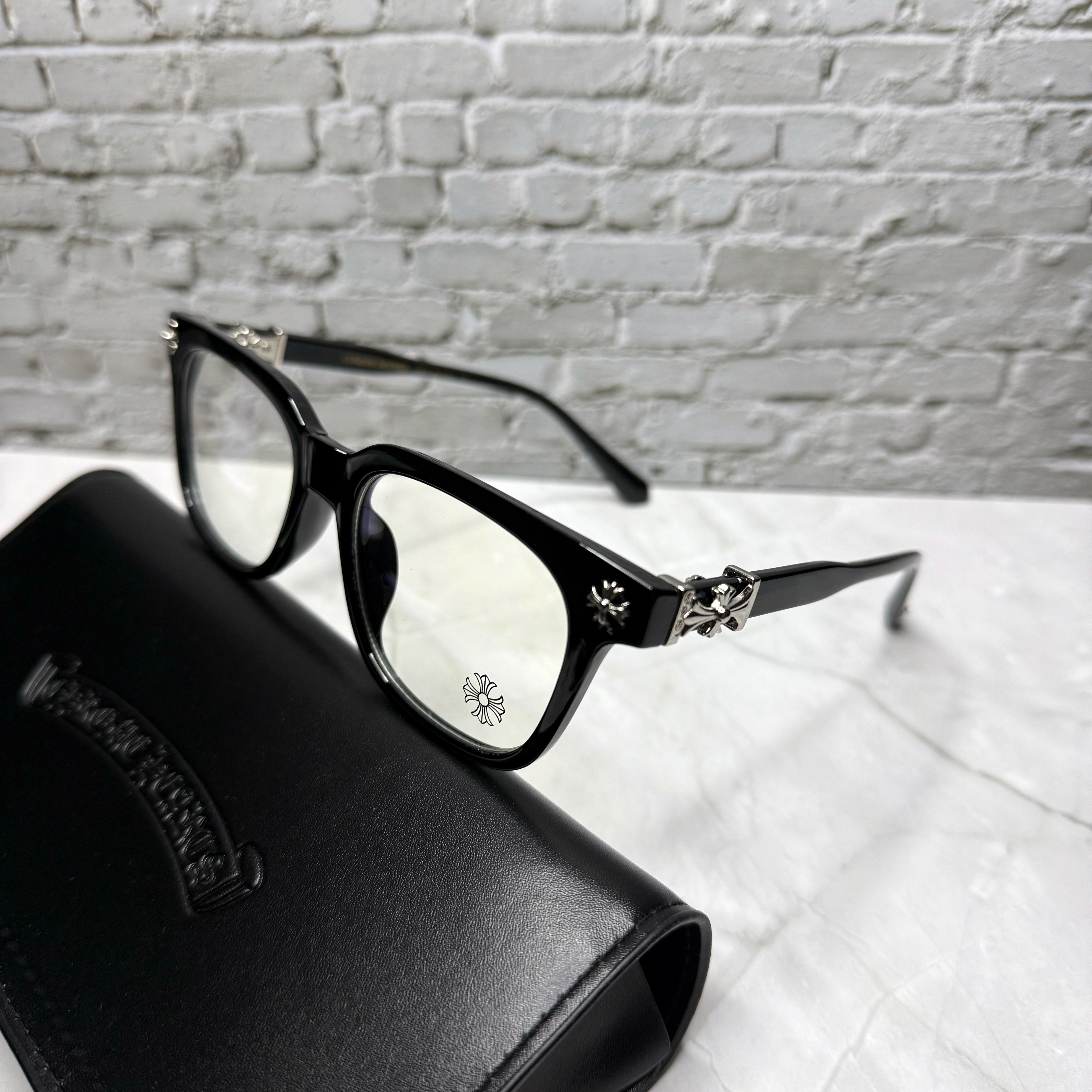 #E1: Chrome Hearts Cox Ucker Anti-Blue Lens Glasses (Black & Silver)