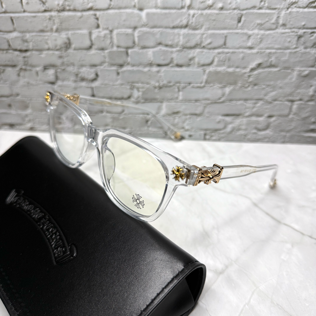#E4: Chrome Hearts Cox Ucker Anti-Blue Lens Glasses (Clear & Gold)