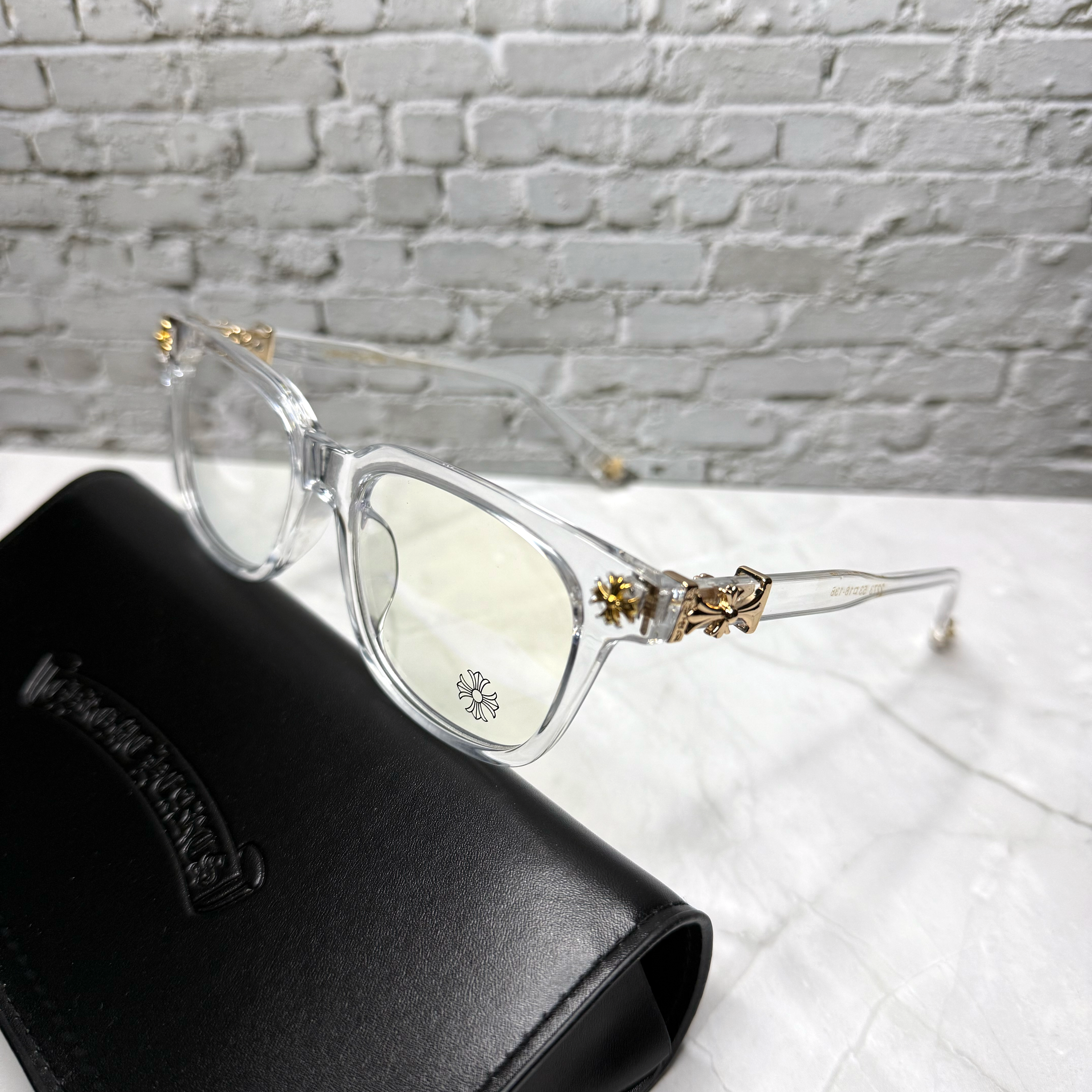 #E4: Chrome Hearts Cox Ucker Anti-Blue Lens Glasses (Clear & Gold)