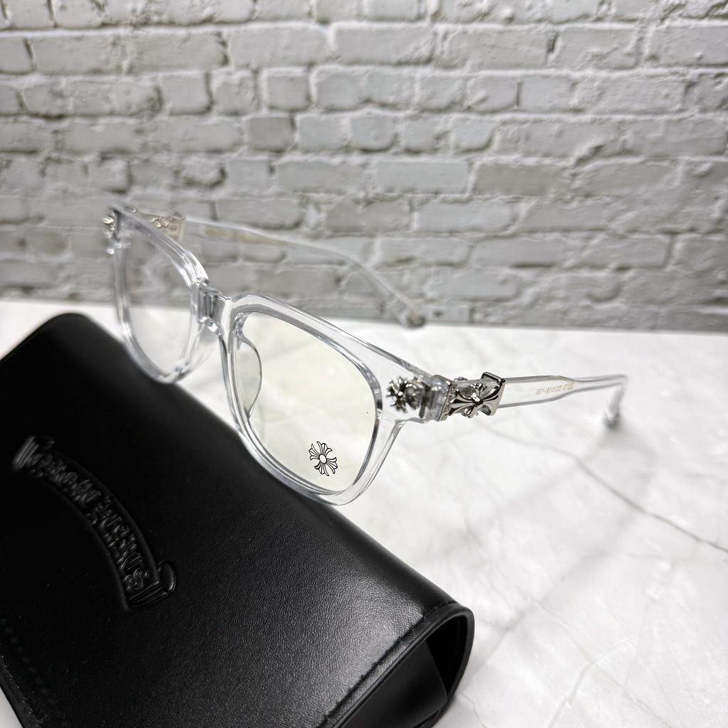 #E3: Chrome Hearts Cox Ucker Anti-Blue Lens Glasses (Clear & Silver)