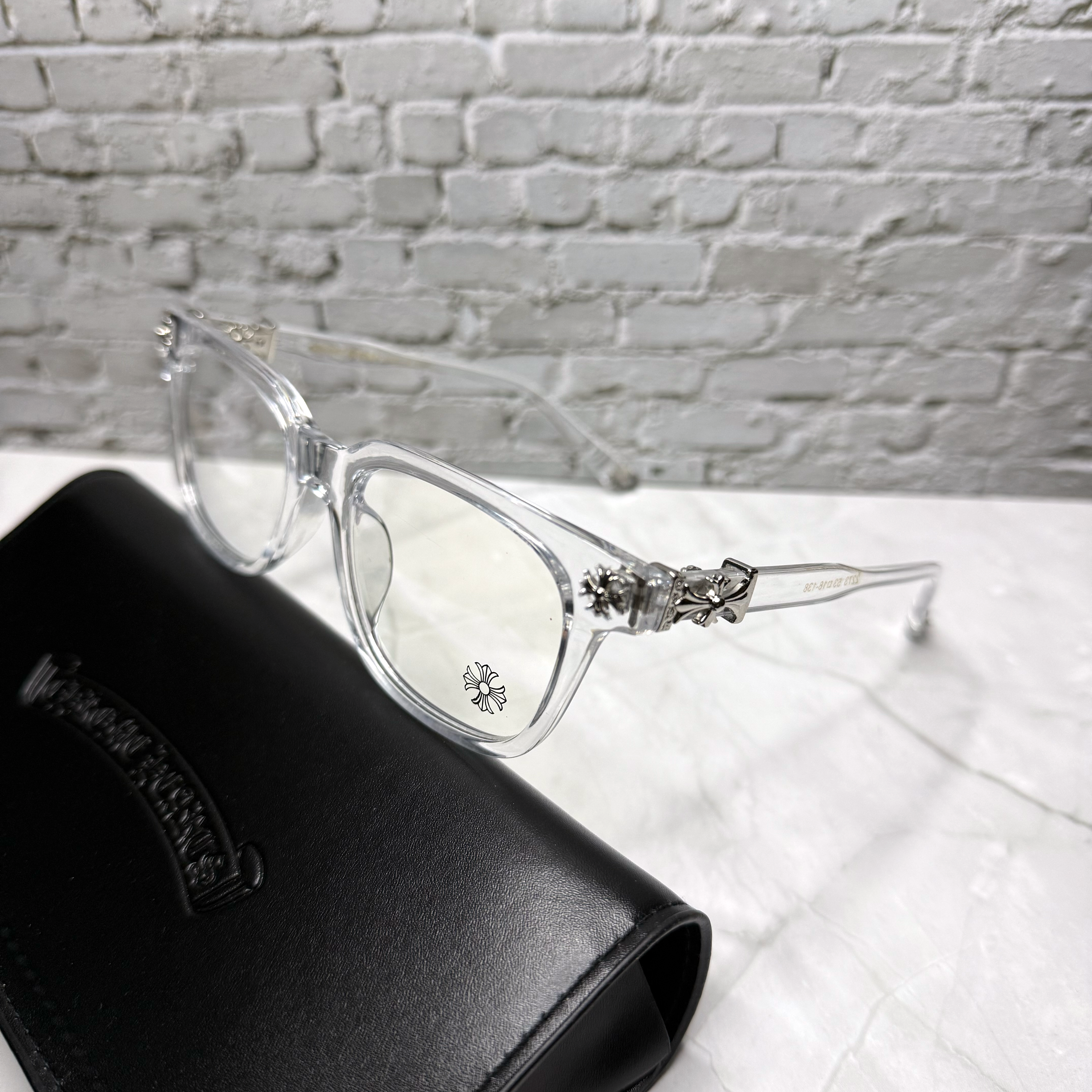 #E3: Chrome Hearts Cox Ucker Anti-Blue Lens Glasses (Clear & Silver)