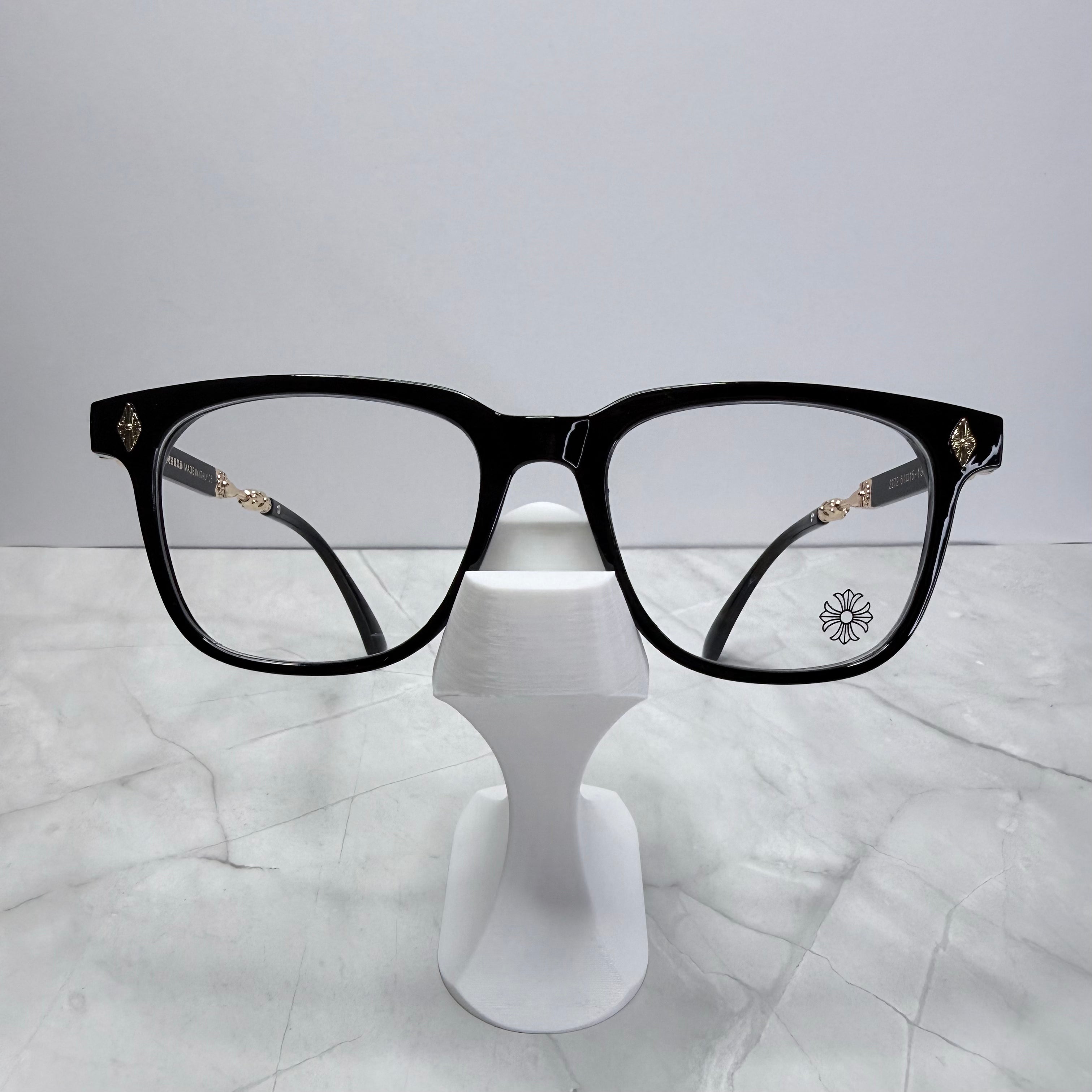 #E6: Chrome Hearts Evagilist Anti-Blue Lens Glasses (Black & Gold)