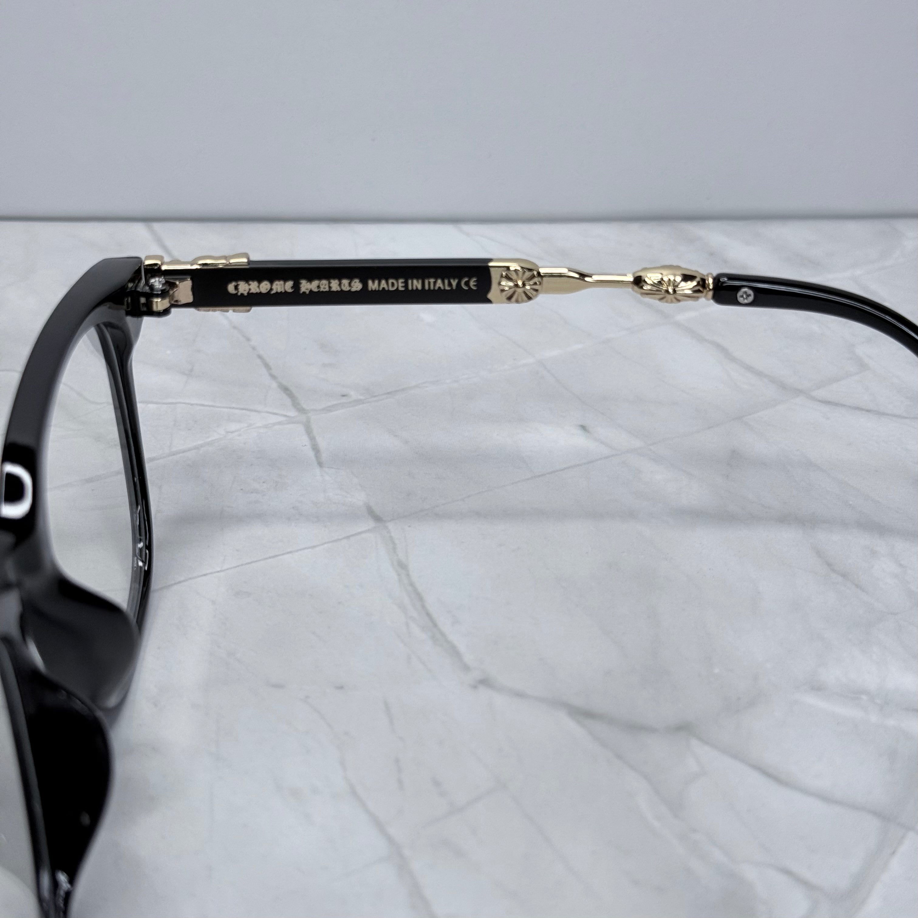 #E6: Chrome Hearts Evagilist Anti-Blue Lens Glasses (Black & Gold)