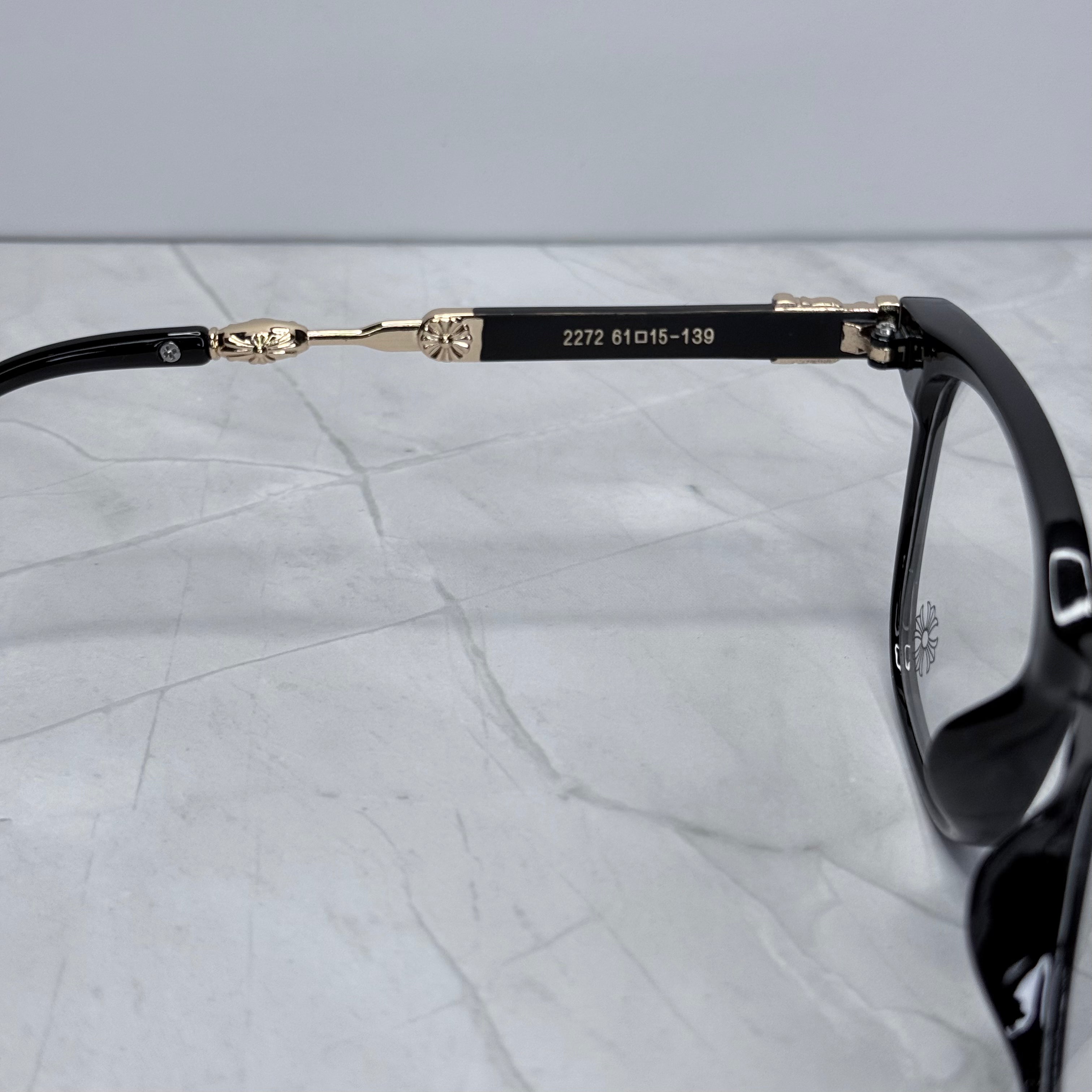 #E6: Chrome Hearts Evagilist Anti-Blue Lens Glasses (Black & Gold)