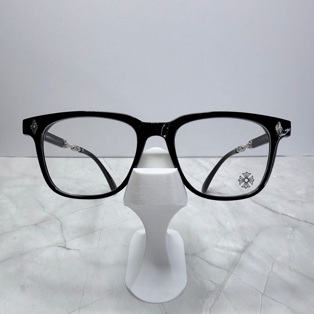#E5: Chrome Hearts Evagilist Anti-Blue Lens Glasses (Black & Silver)