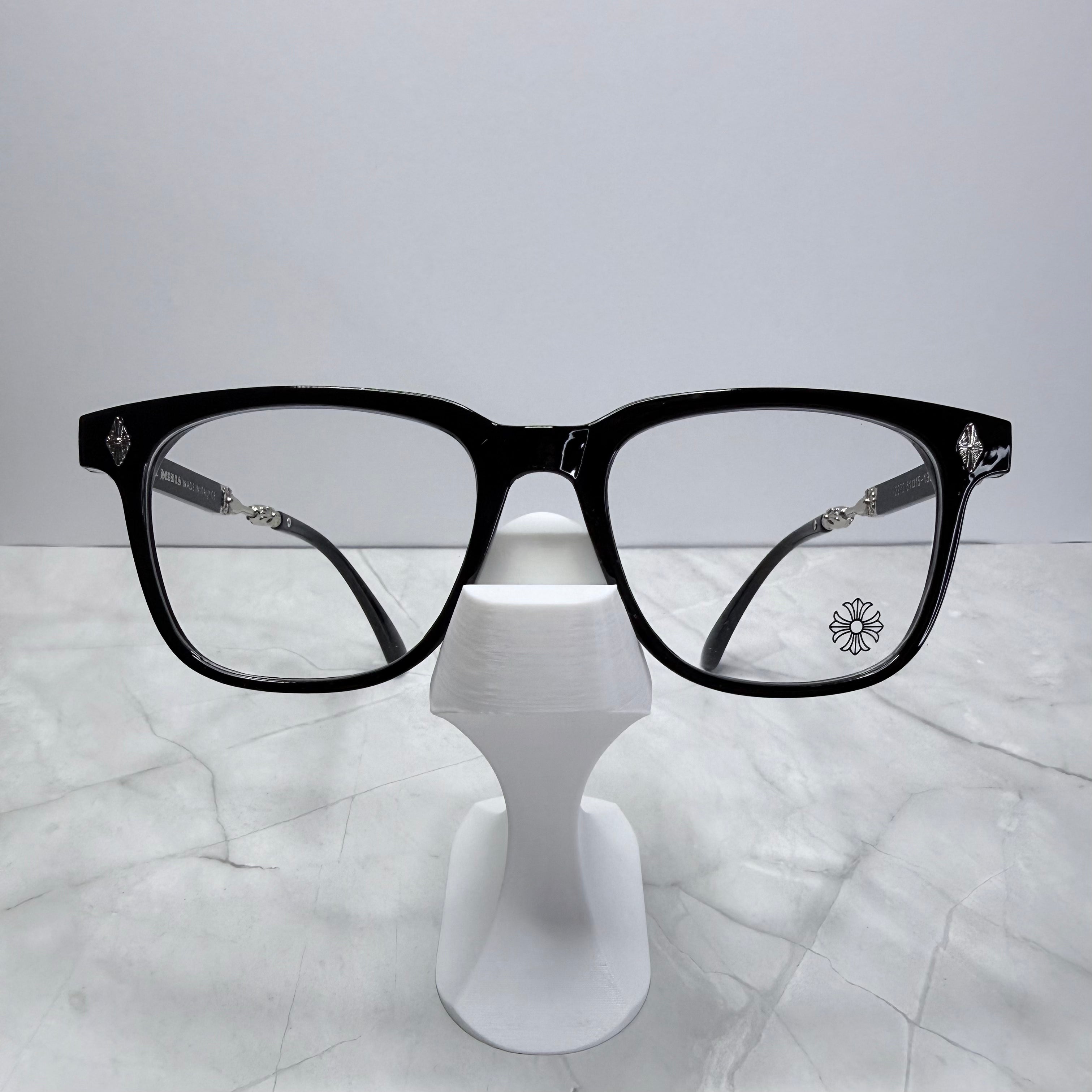 #E5: Chrome Hearts Evagilist Anti-Blue Lens Glasses (Black & Silver)