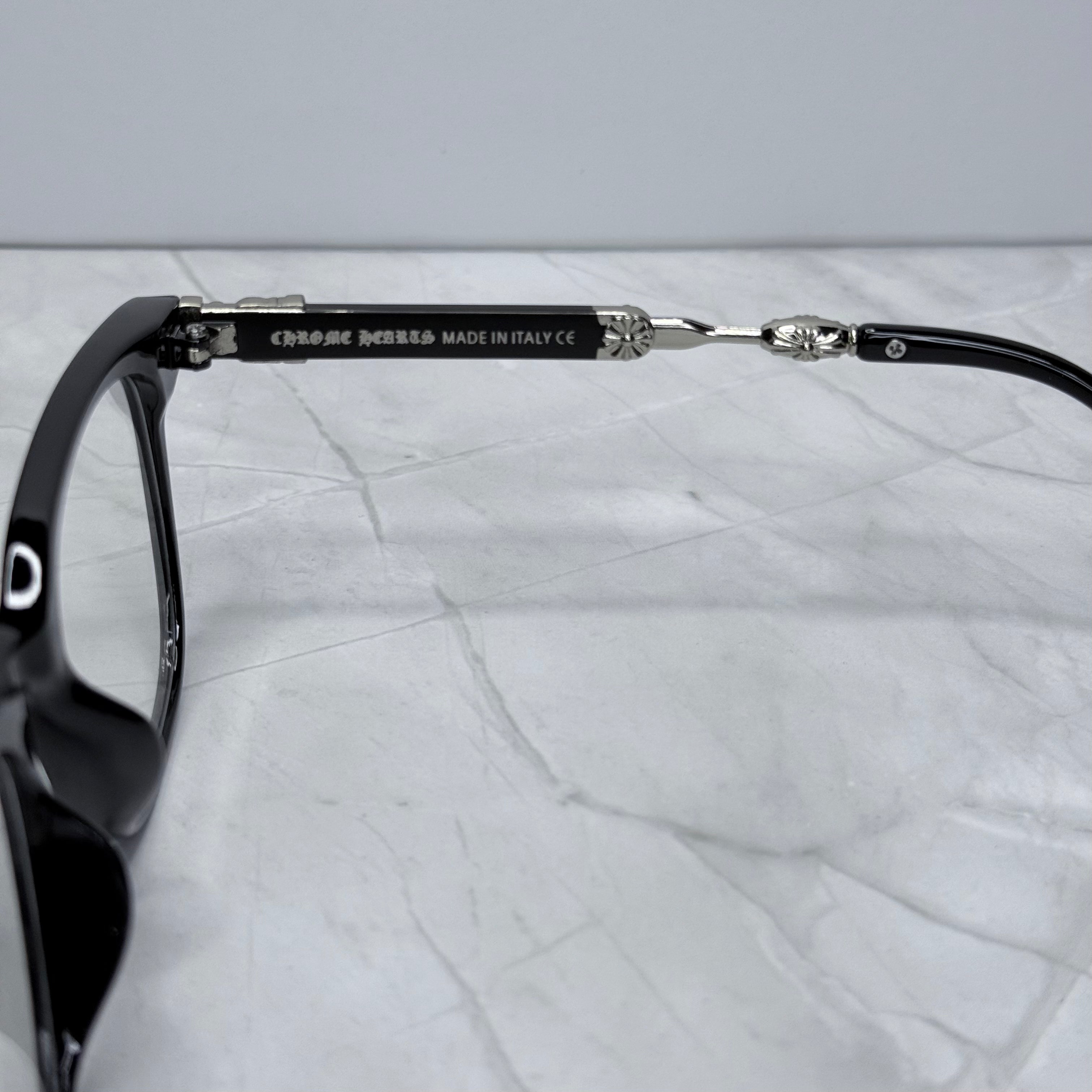 #E5: Chrome Hearts Evagilist Anti-Blue Lens Glasses (Black & Silver)