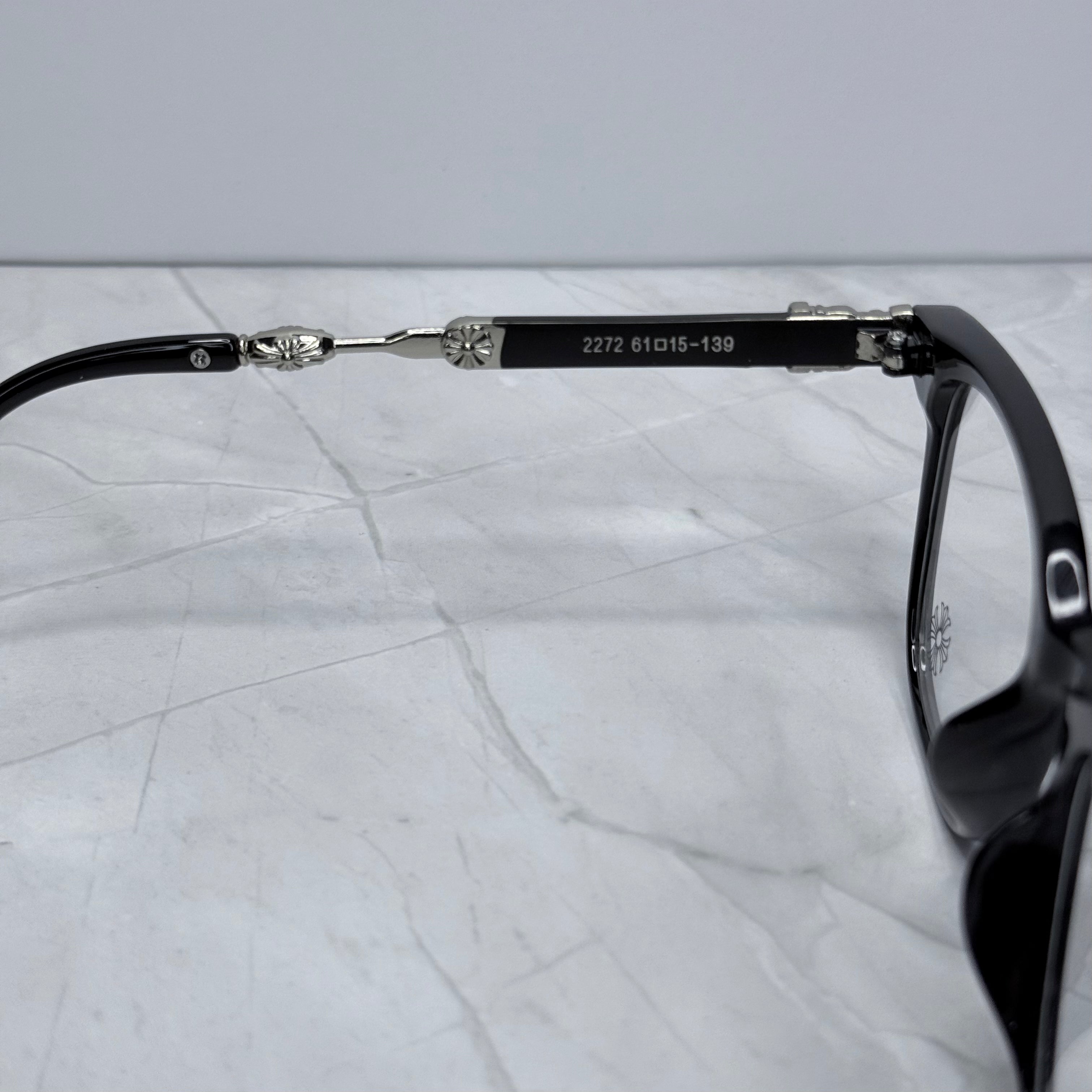 #E5: Chrome Hearts Evagilist Anti-Blue Lens Glasses (Black & Silver)