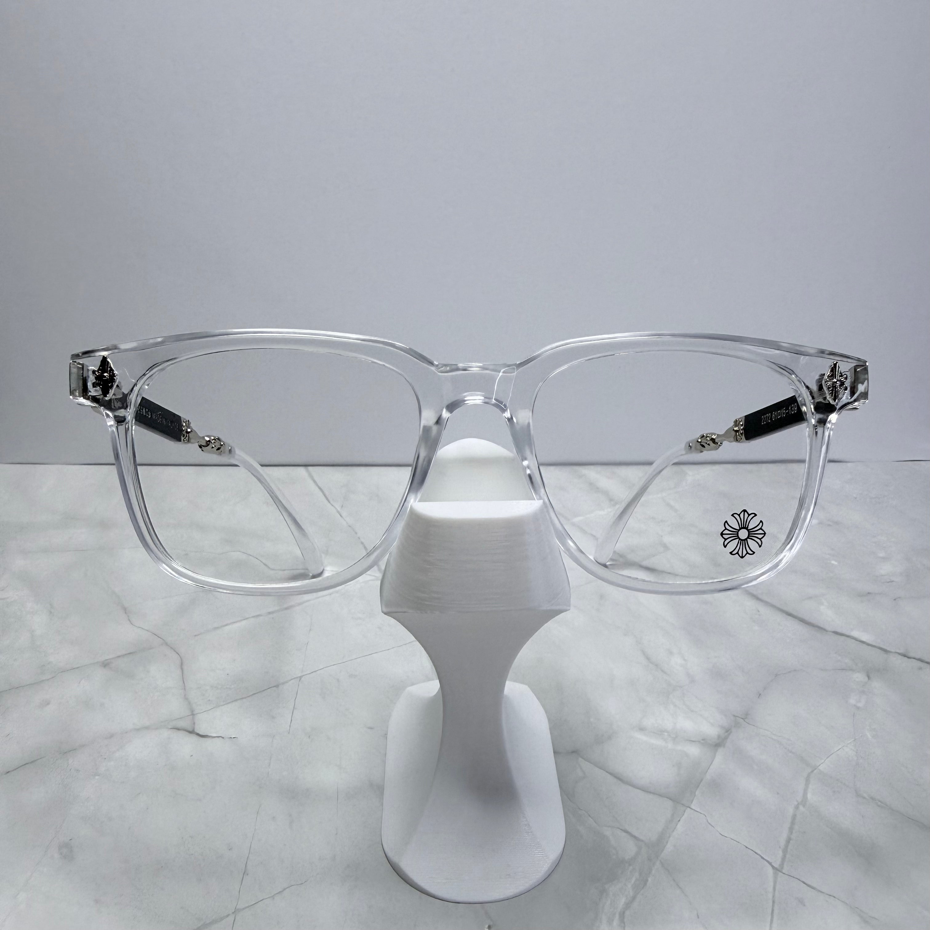 #E7: Chrome Hearts Evagilist Anti-Blue Lens Glasses (Clear & Silver)