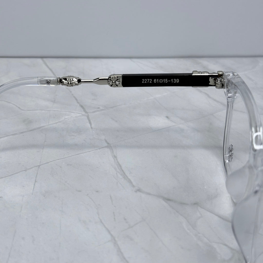 #E7: Chrome Hearts Evagilist Anti-Blue Lens Glasses (Clear & Silver)