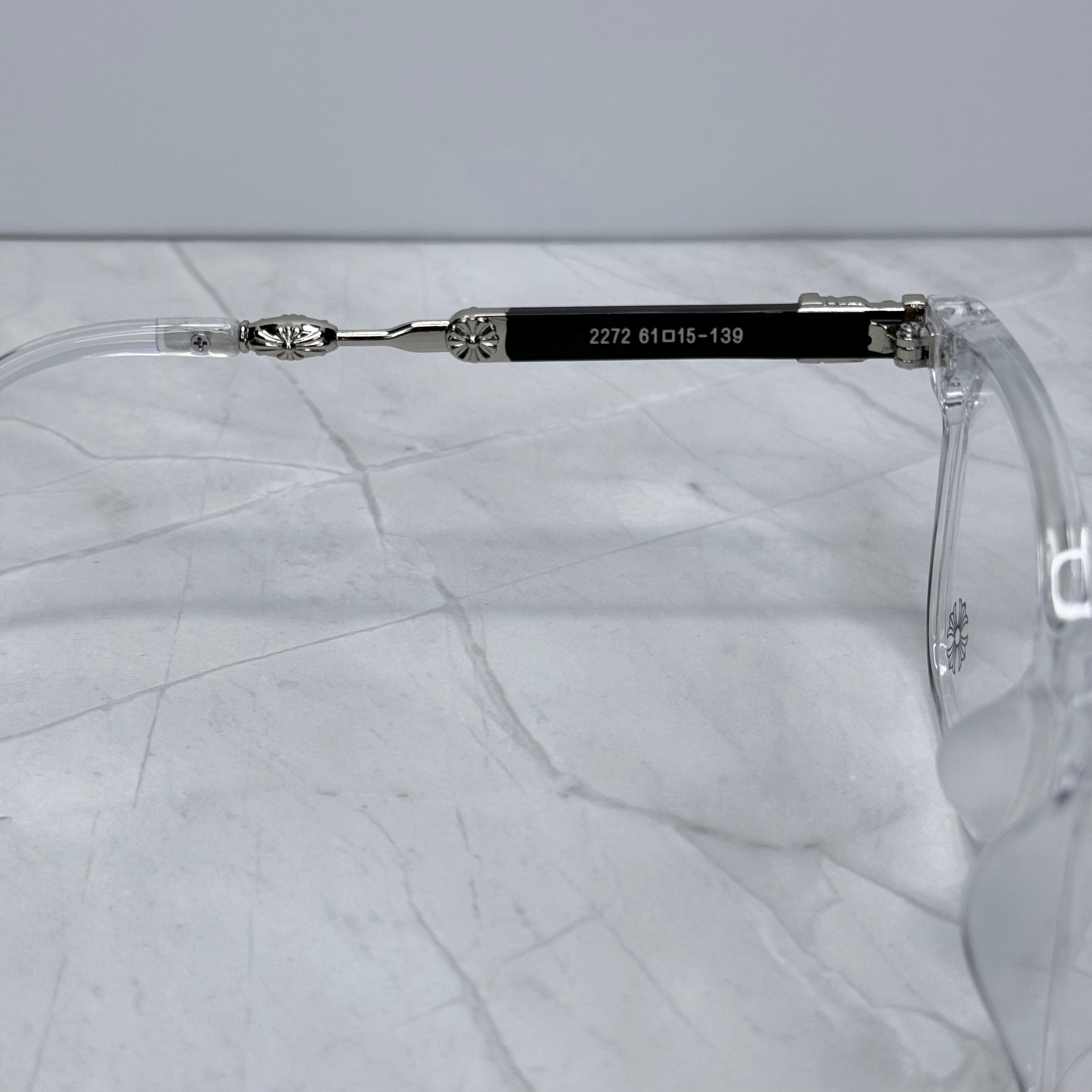 #E7: Chrome Hearts Evagilist Anti-Blue Lens Glasses (Clear & Silver)