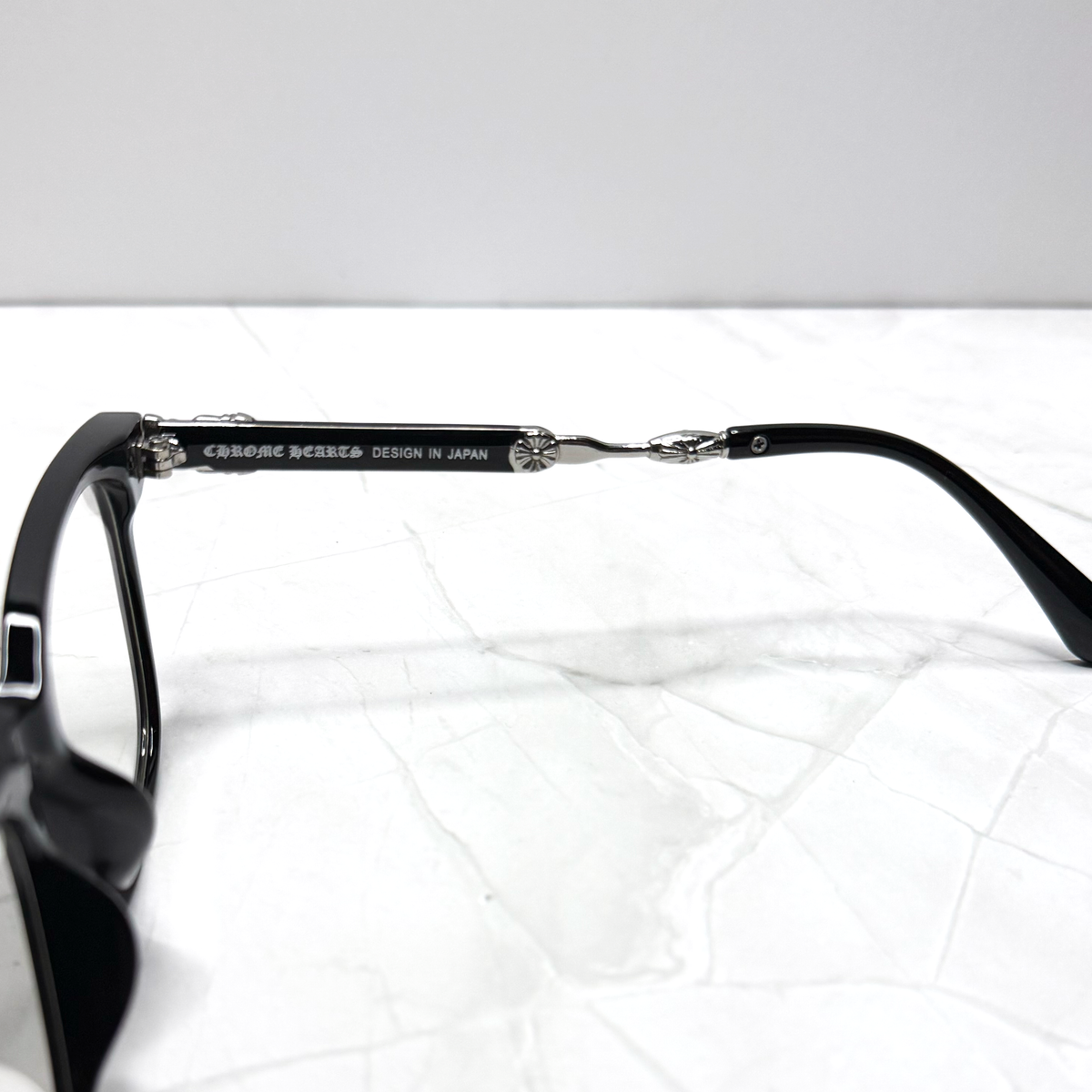 #E5B: Chrome Hearts Evagilist Fleur-De-Lis Anti-Blue Lens Glasses (Black & Silver)