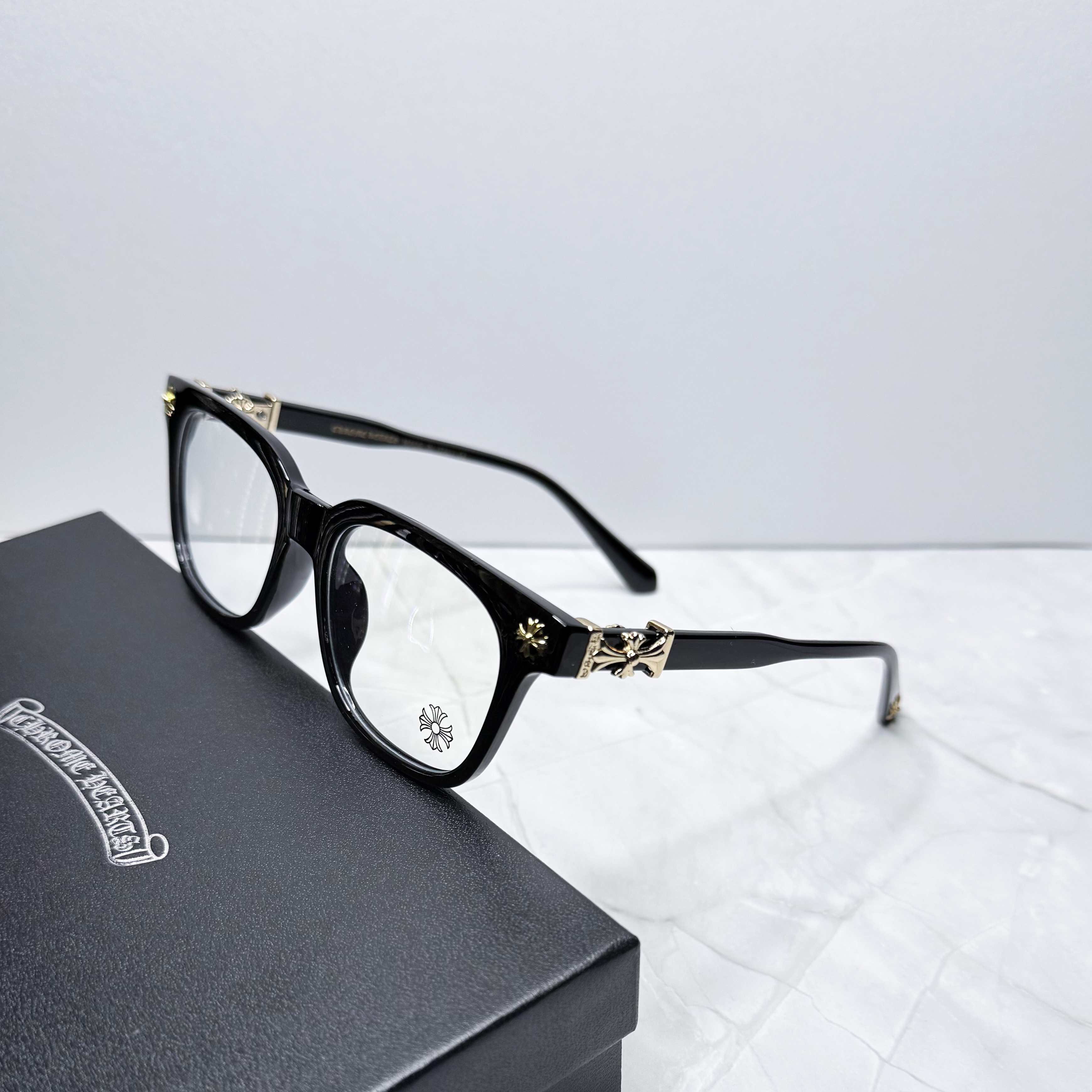 #E2: Chrome Hearts Cox Ucker Anti-Blue Lens Glasses (Black & Gold)