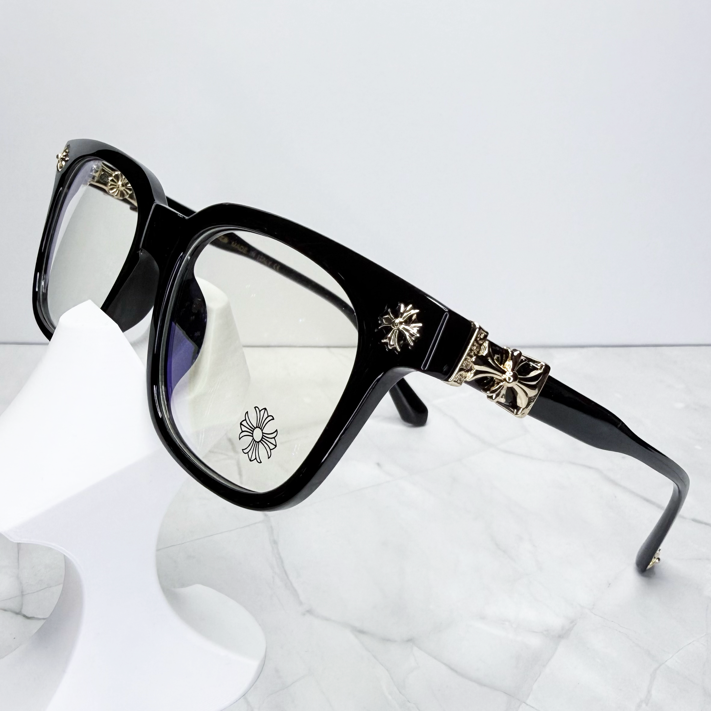 #E2: Chrome Hearts Cox Ucker Anti-Blue Lens Glasses (Black & Gold)