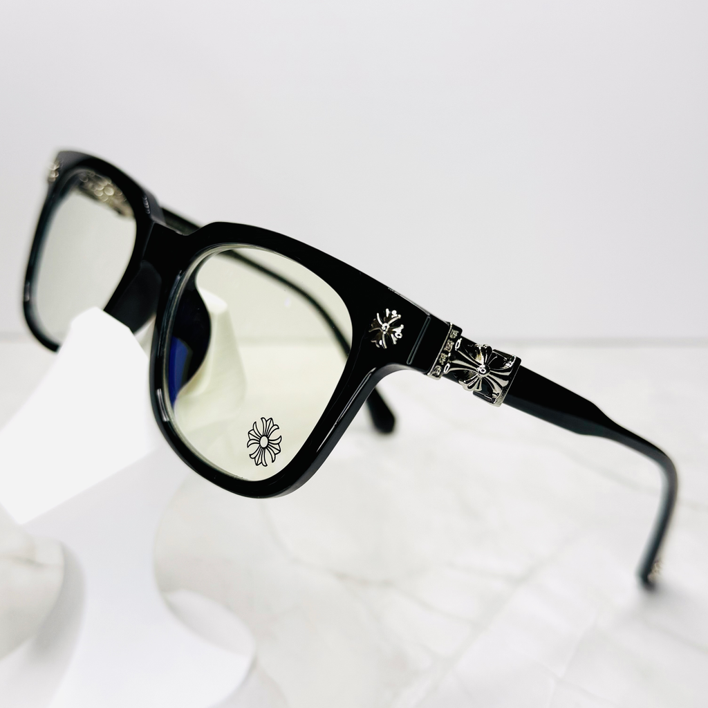 #E1: Chrome Hearts Cox Ucker Anti-Blue Lens Glasses (Black & Silver)