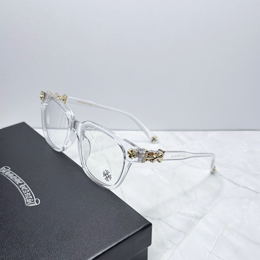 #E4: Chrome Hearts Cox Ucker Anti-Blue Lens Glasses (Clear & Gold)