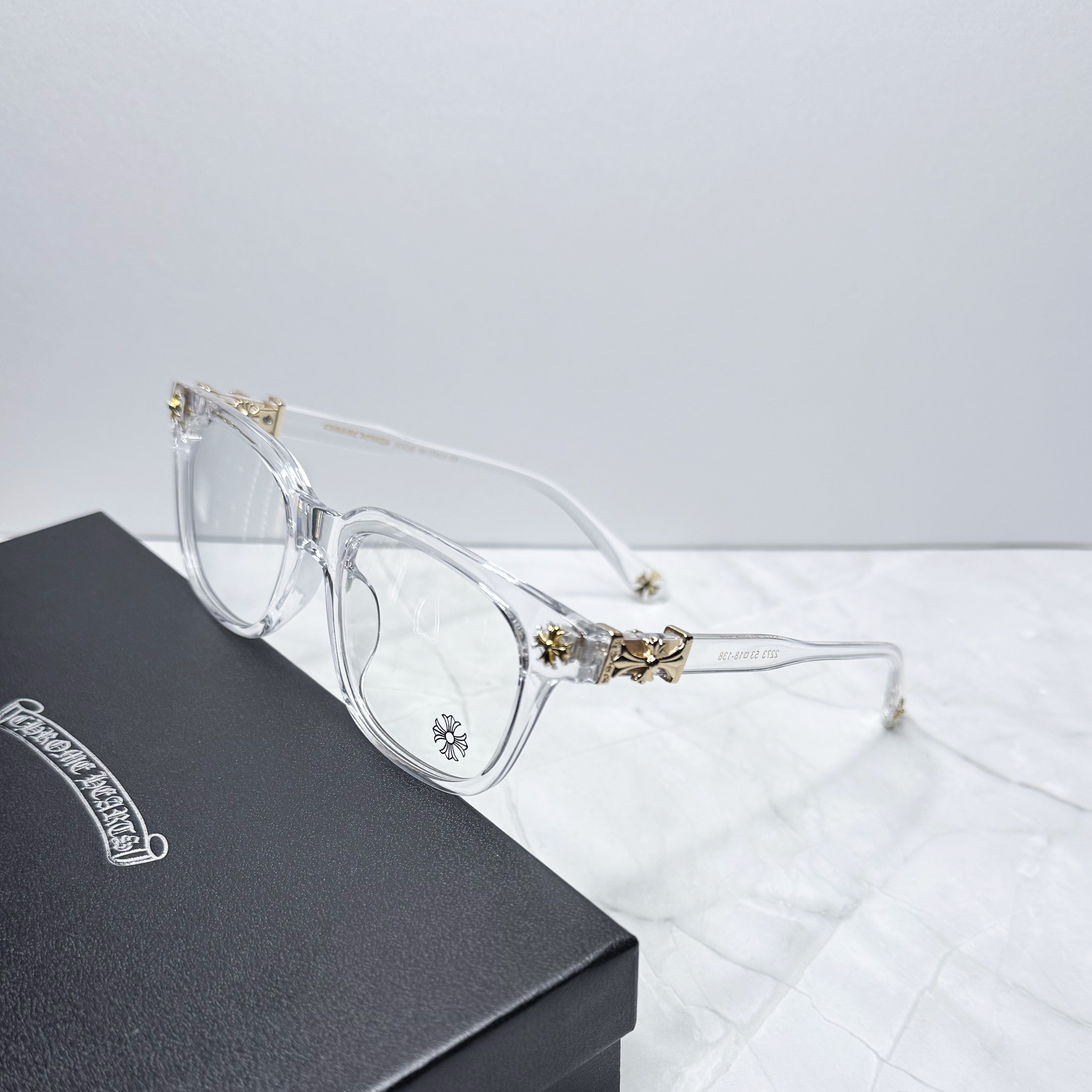 #E4: Chrome Hearts Cox Ucker Anti-Blue Lens Glasses (Clear & Gold)