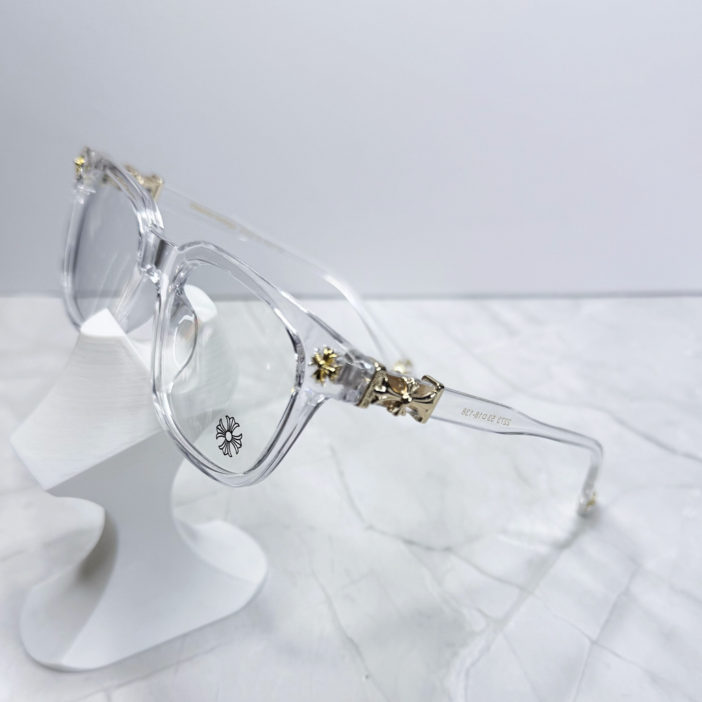 #E4: Chrome Hearts Cox Ucker Anti-Blue Lens Glasses (Clear & Gold)