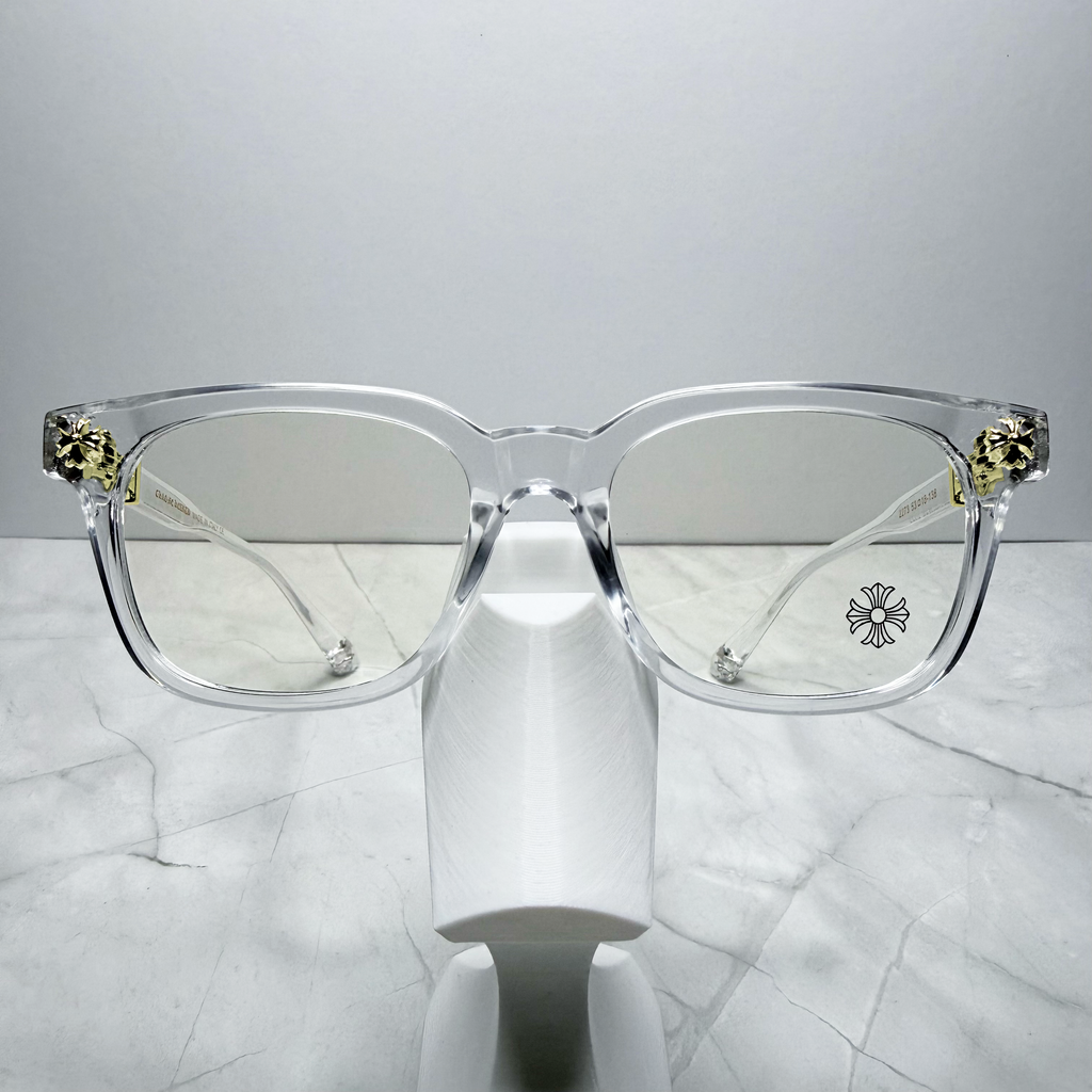 #E4: Chrome Hearts Cox Ucker Anti-Blue Lens Glasses (Clear & Gold)