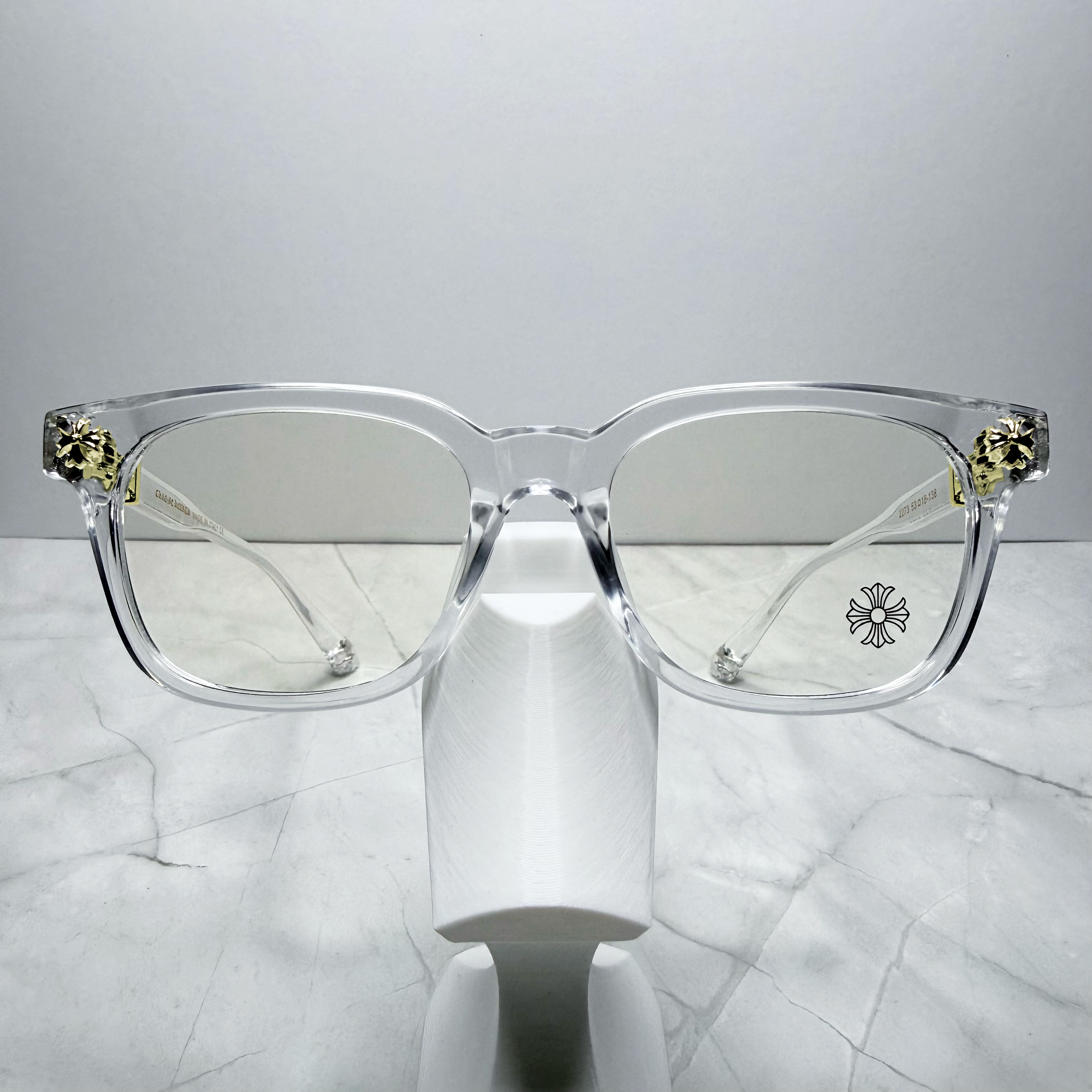 #E4: Chrome Hearts Cox Ucker Anti-Blue Lens Glasses (Clear & Gold)