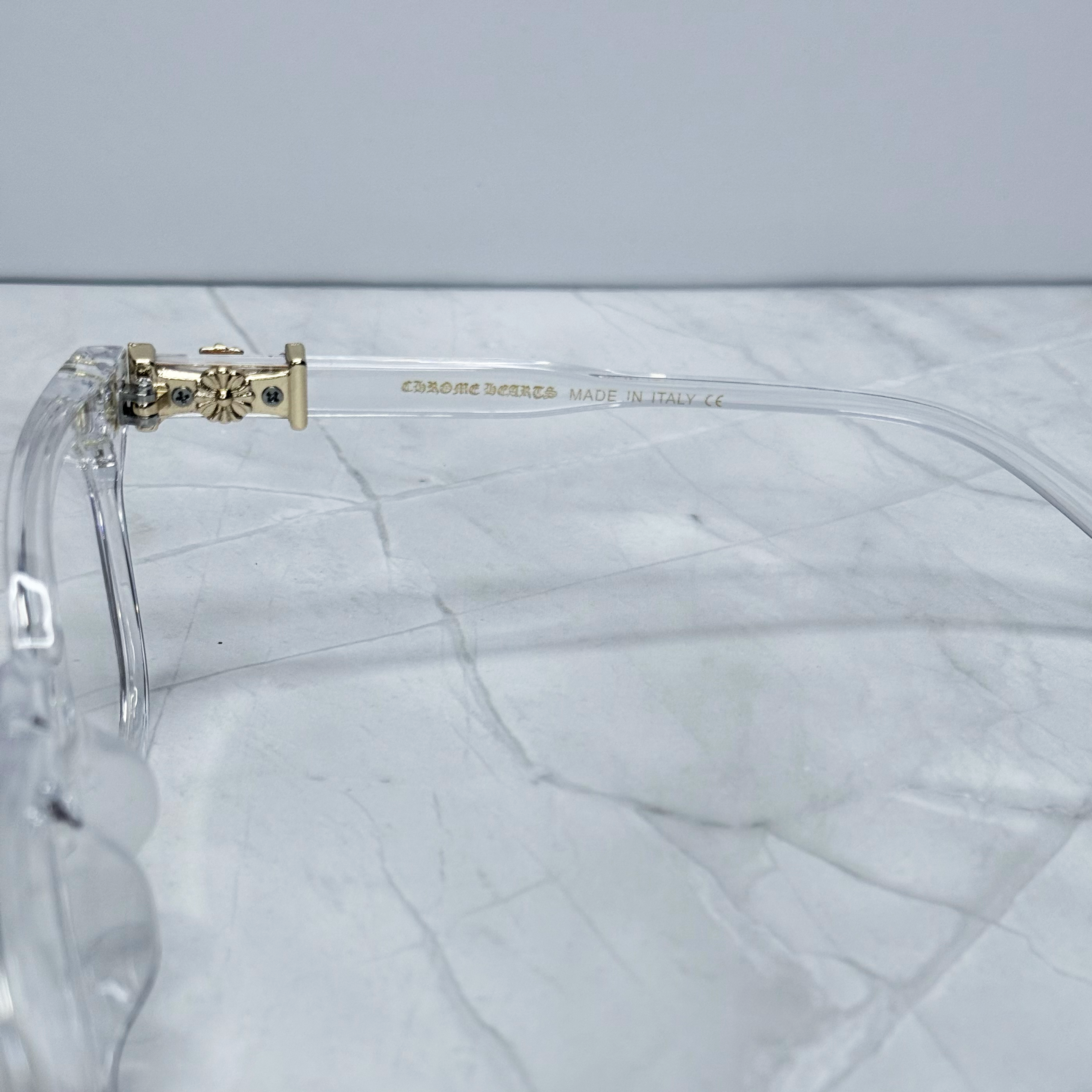 #E4: Chrome Hearts Cox Ucker Anti-Blue Lens Glasses (Clear & Gold)