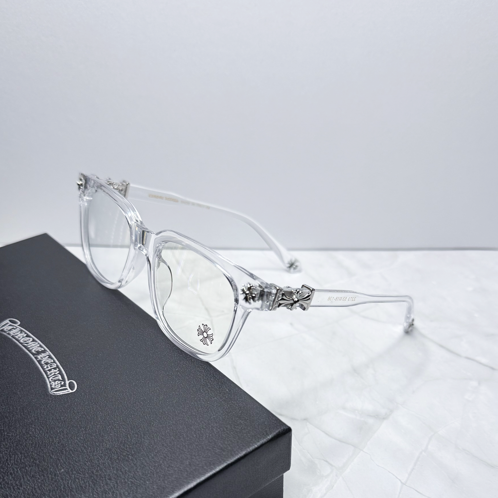 #E3: Chrome Hearts Cox Ucker Anti-Blue Lens Glasses (Clear & Silver)