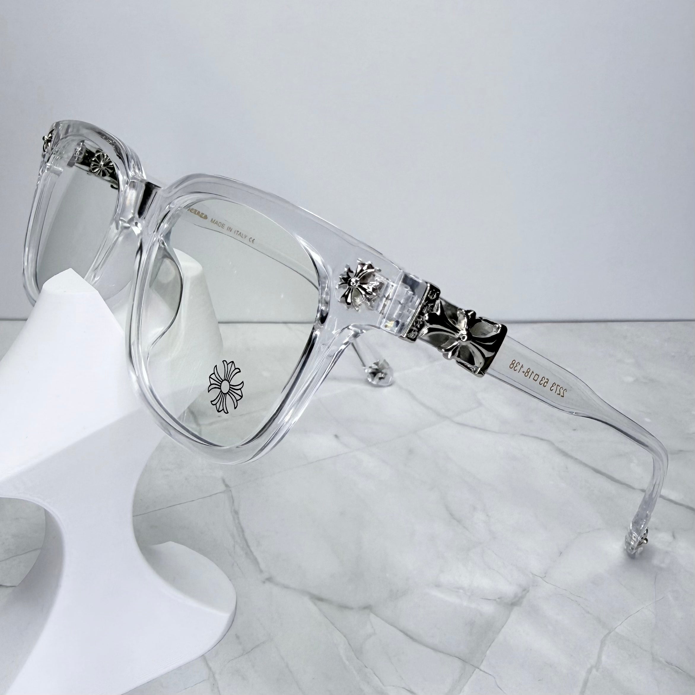 #E3: Chrome Hearts Cox Ucker Anti-Blue Lens Glasses (Clear & Silver)