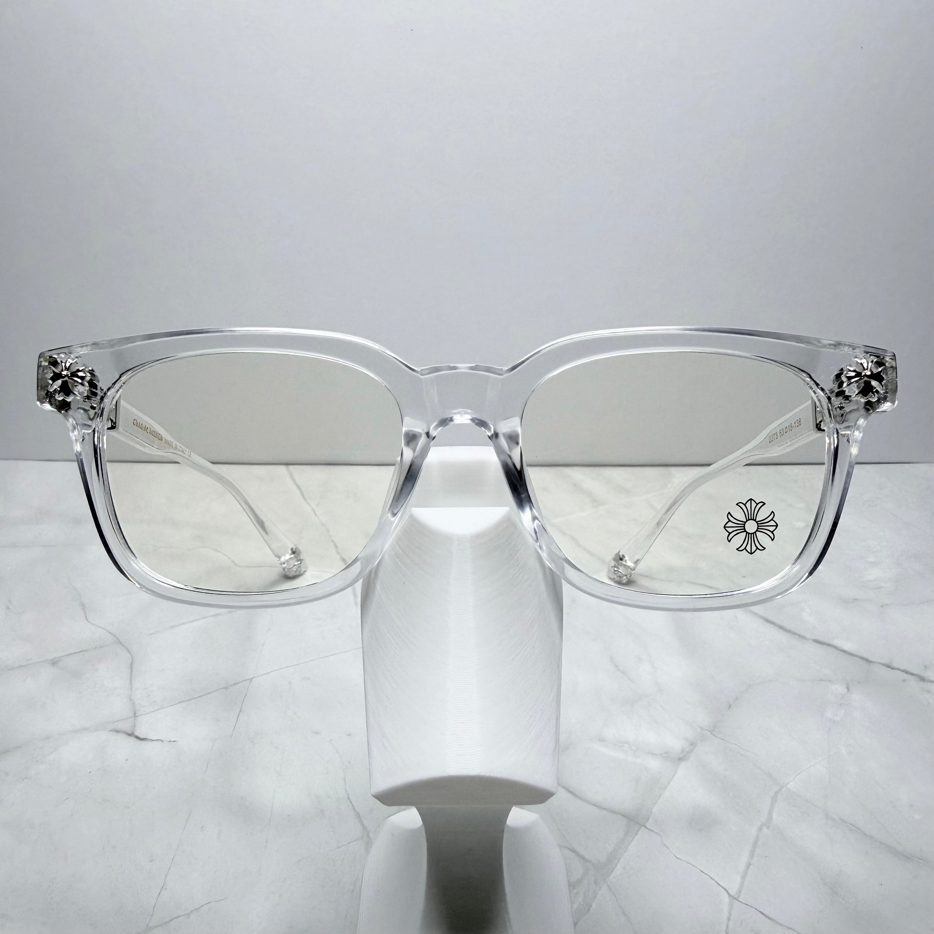#E3: Chrome Hearts Cox Ucker Anti-Blue Lens Glasses (Clear & Silver)