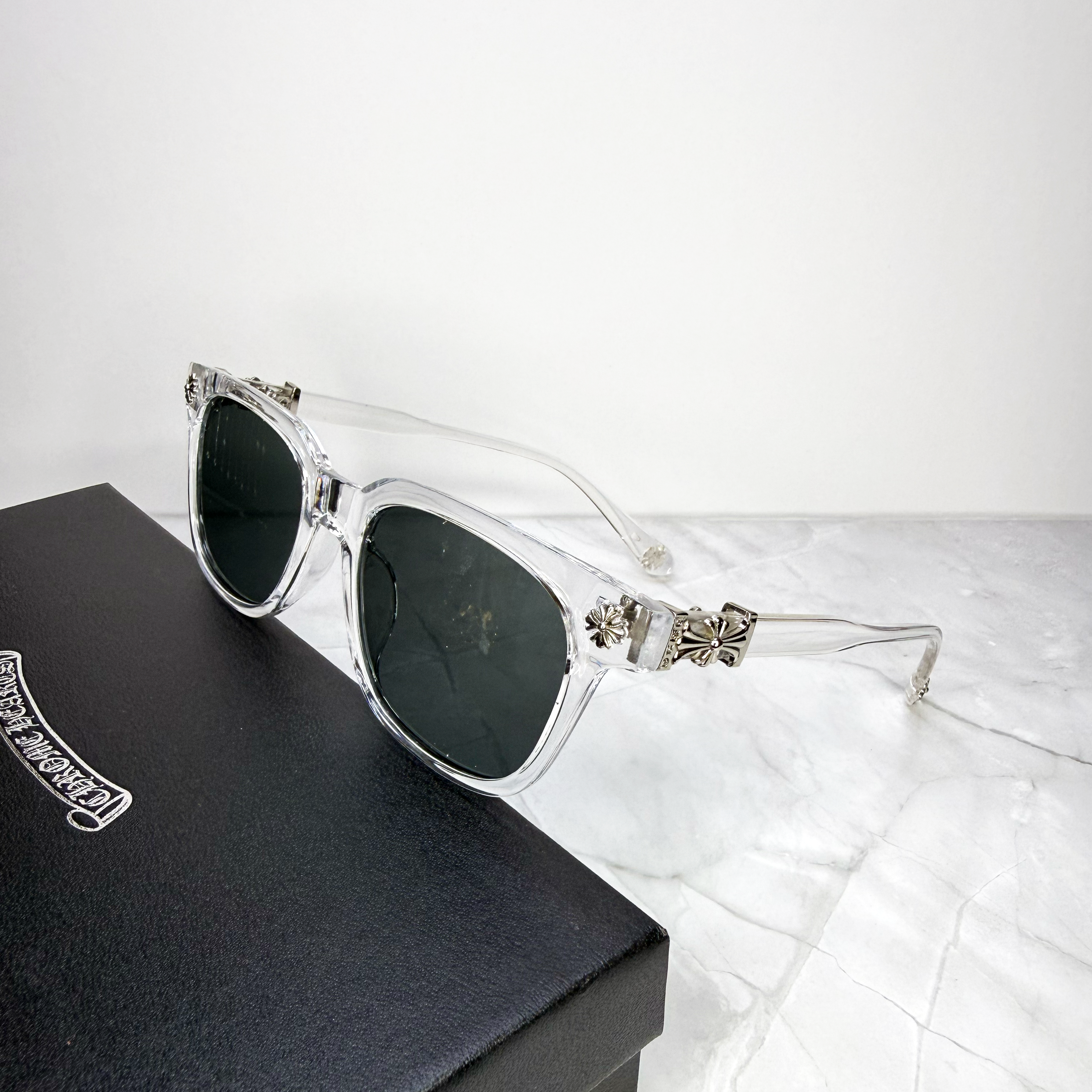 #S3: Chrome Hearts Cox Ucker Sunglasses (Clear & Silver)