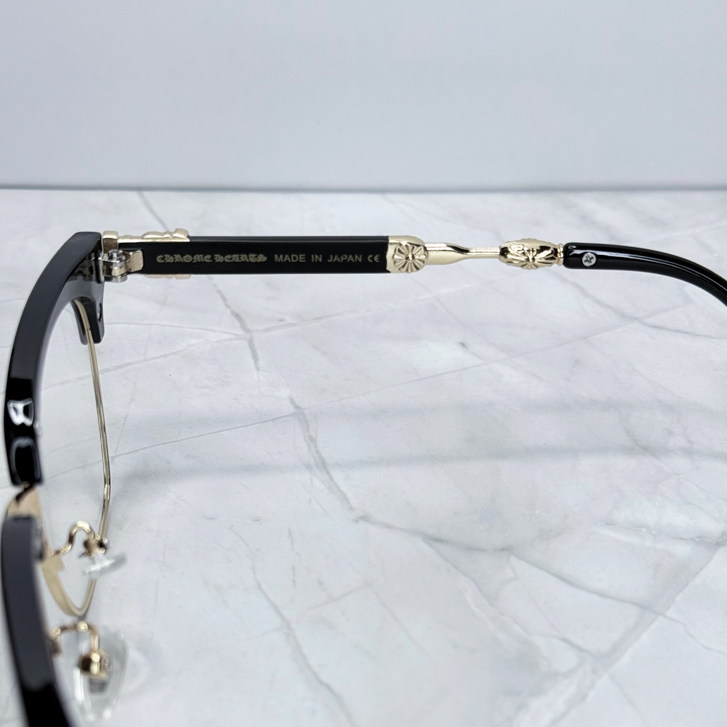 #E13: Chrome Hearts Evagilist Anti-Blue Lens Glasses (Black & Gold)
