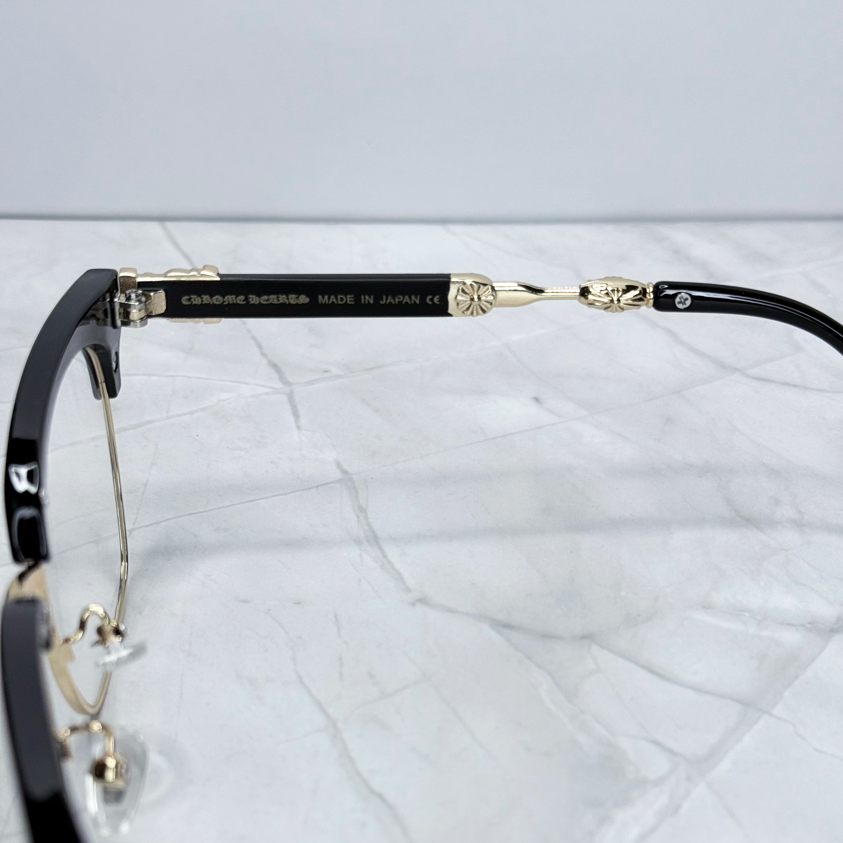 #E13: Chrome Hearts Evagilist Anti-Blue Lens Glasses (Black & Gold)