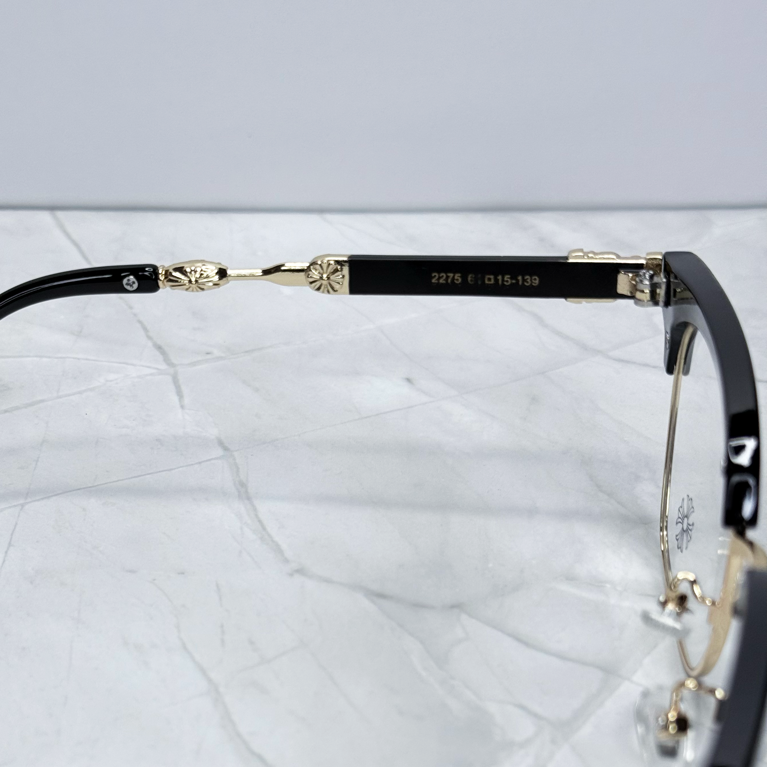 #E13: Chrome Hearts Evagilist Anti-Blue Lens Glasses (Black & Gold)
