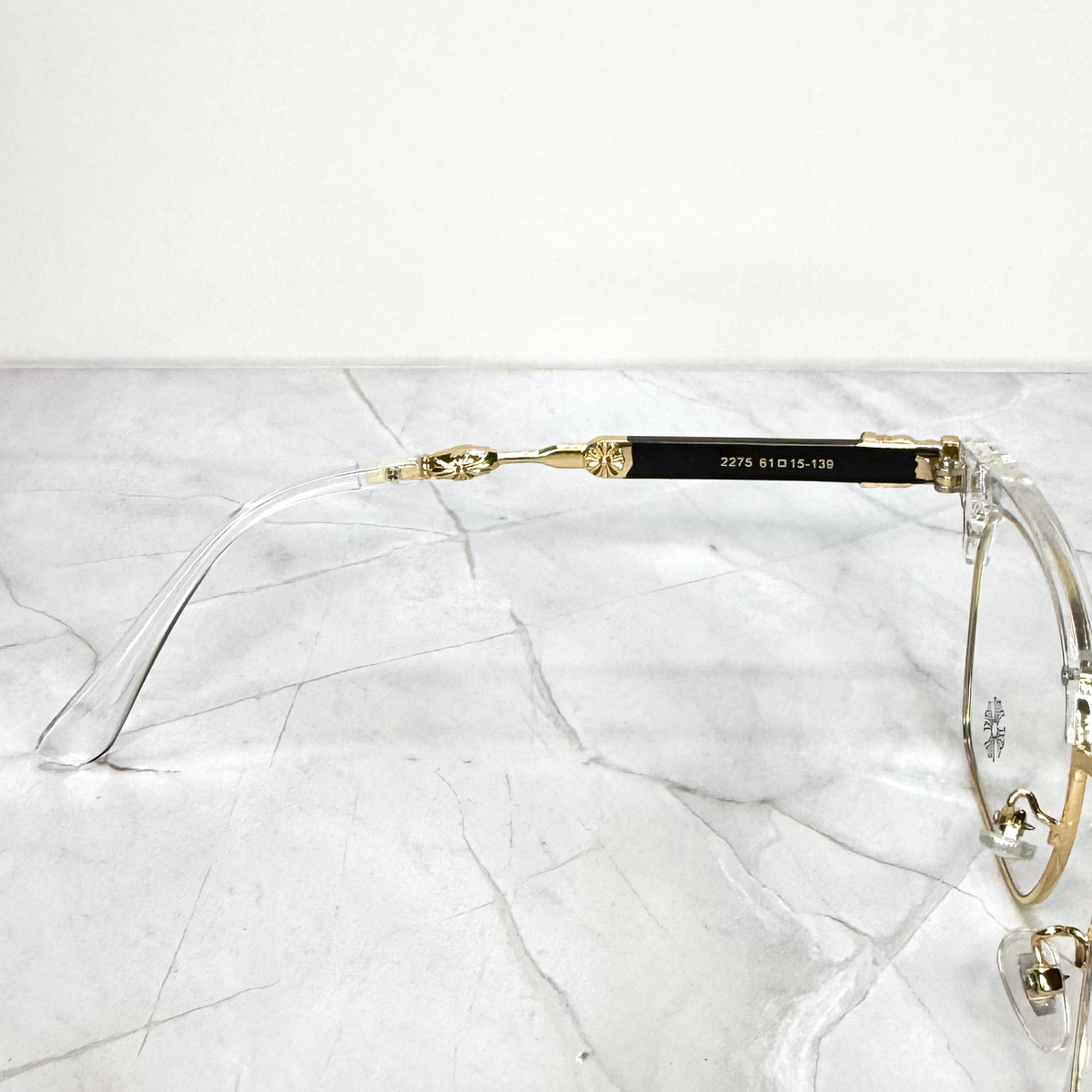 #E15: Chrome Hearts Evagilist Anti-Blue Lens Glasses (Clear & Gold)