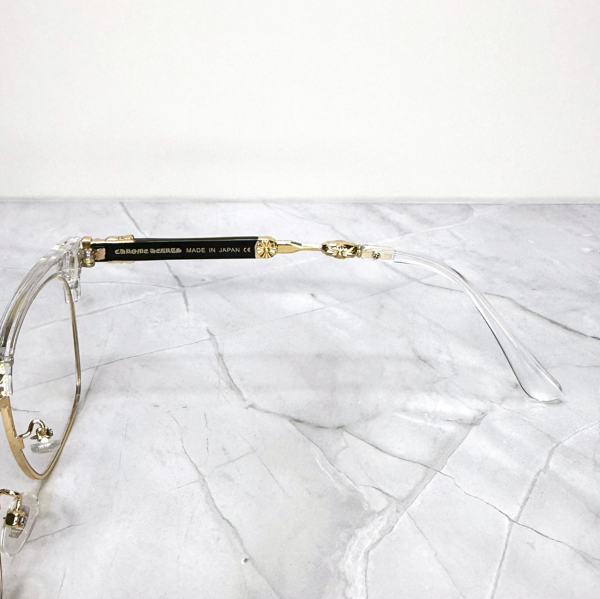 #E15: Chrome Hearts Evagilist Anti-Blue Lens Glasses (Clear & Gold)