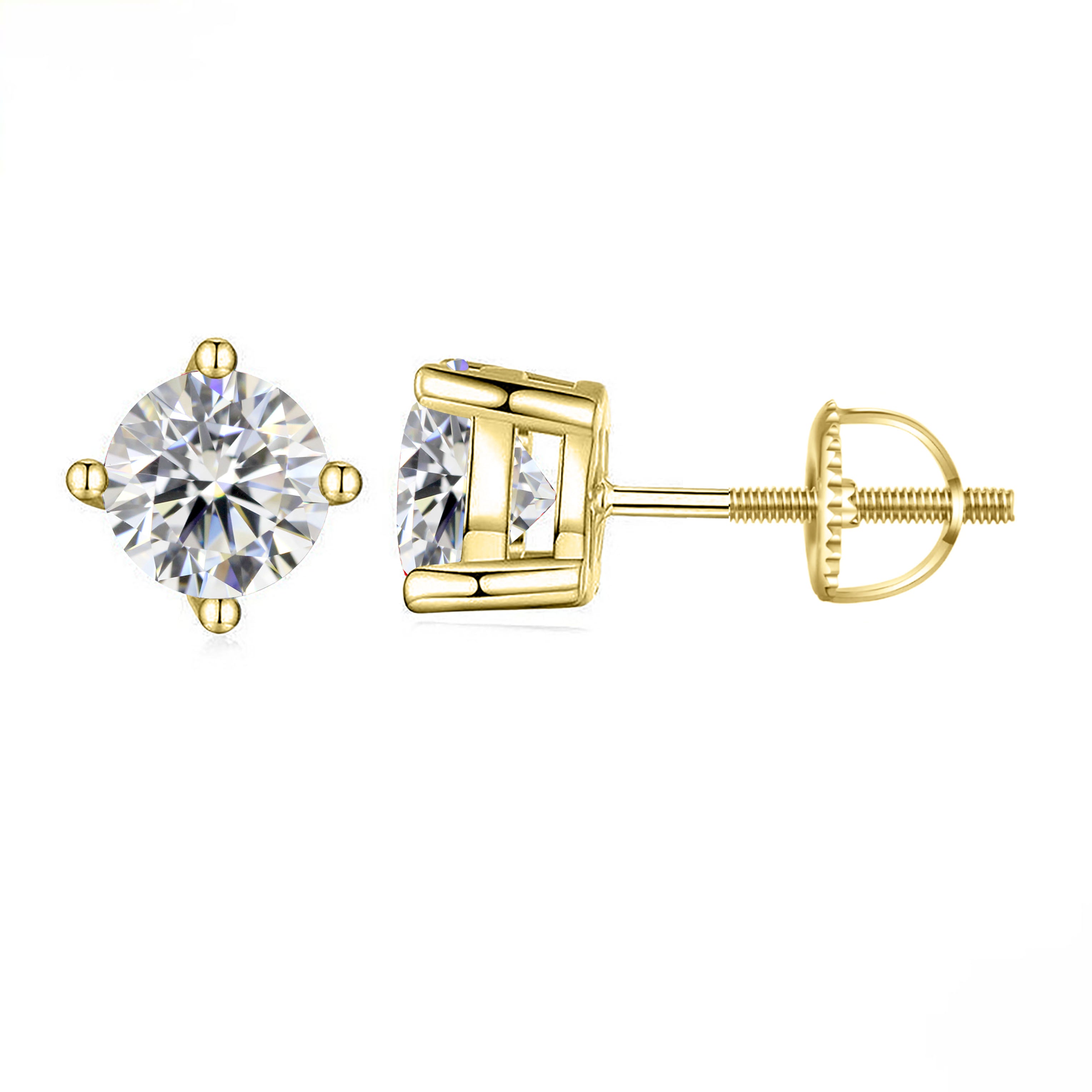 Gold Plated Moissanite Stud 925 Screwback Earrings (Sterling Silver)