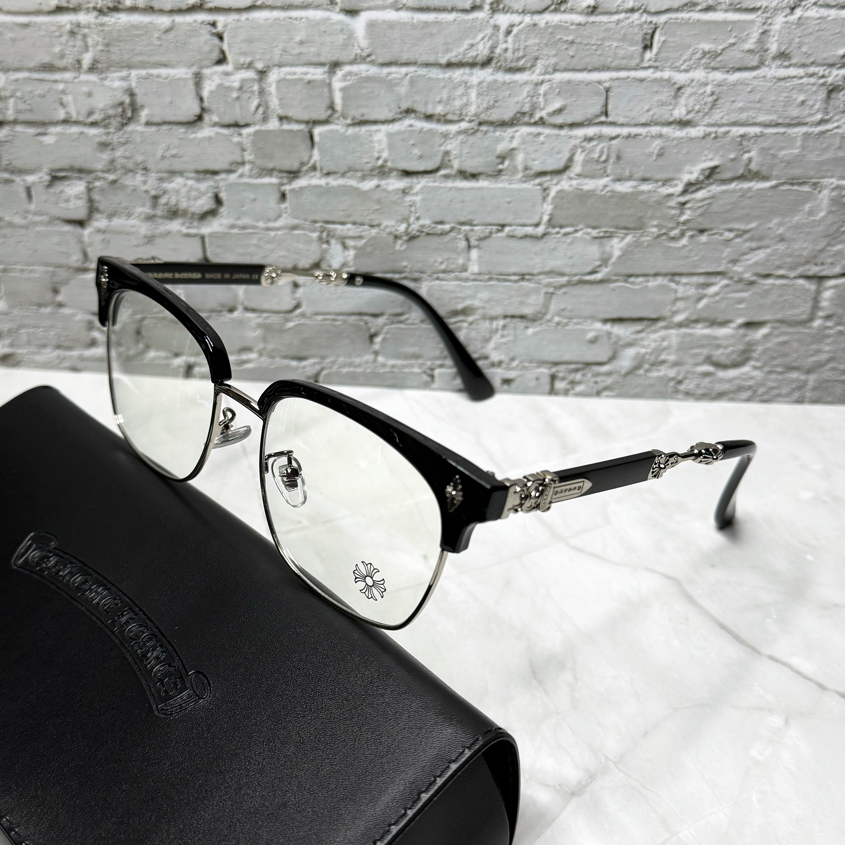 #E9: Chrome Hearts Evagilist Anti-Blue Lens Glasses (Black & Silver)